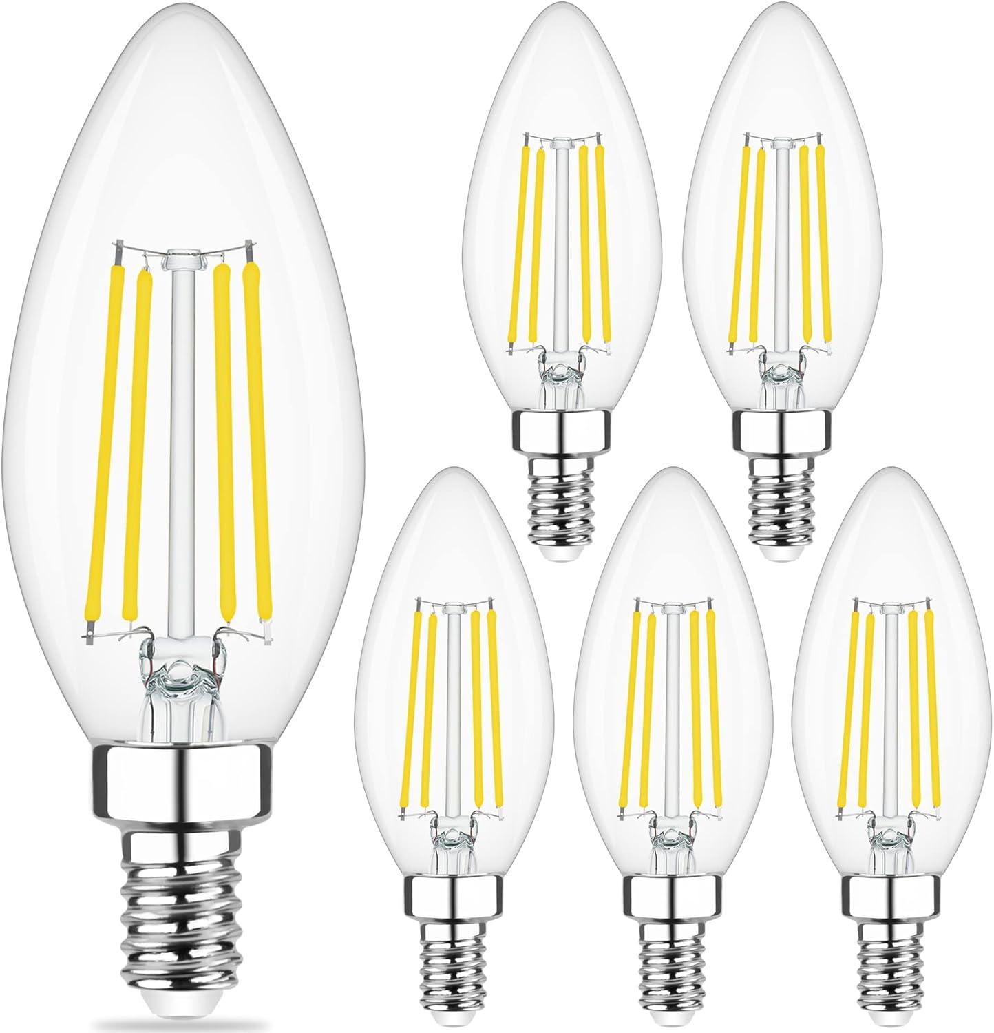 Dimmable Warm White LED Filament Chandelier Bulbs, 6-Pack