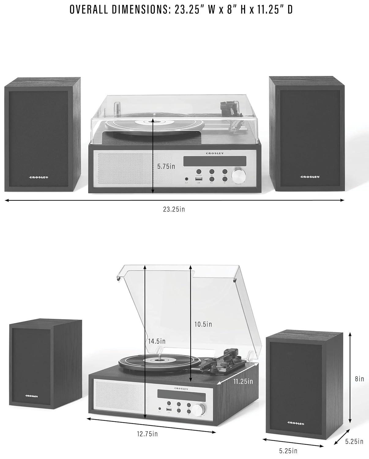 Crosley Sloane Shelf System Vinyl Record Player - Black