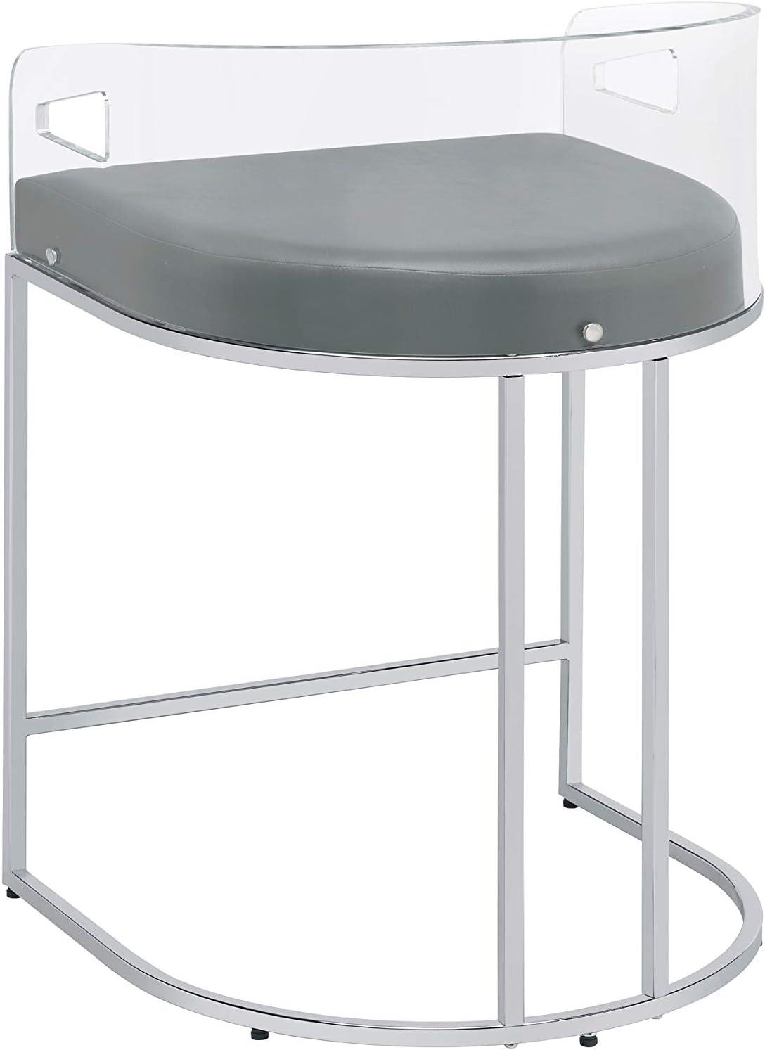 Transitional Thermosolis Counter Stools with Acrylic Back, Grey and Chrome