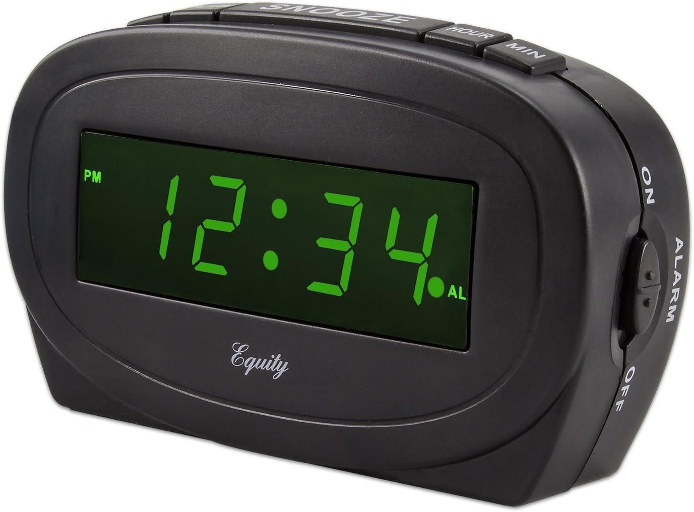 Equity 30226 Digital Green LED Electric Alarm Clock, Black