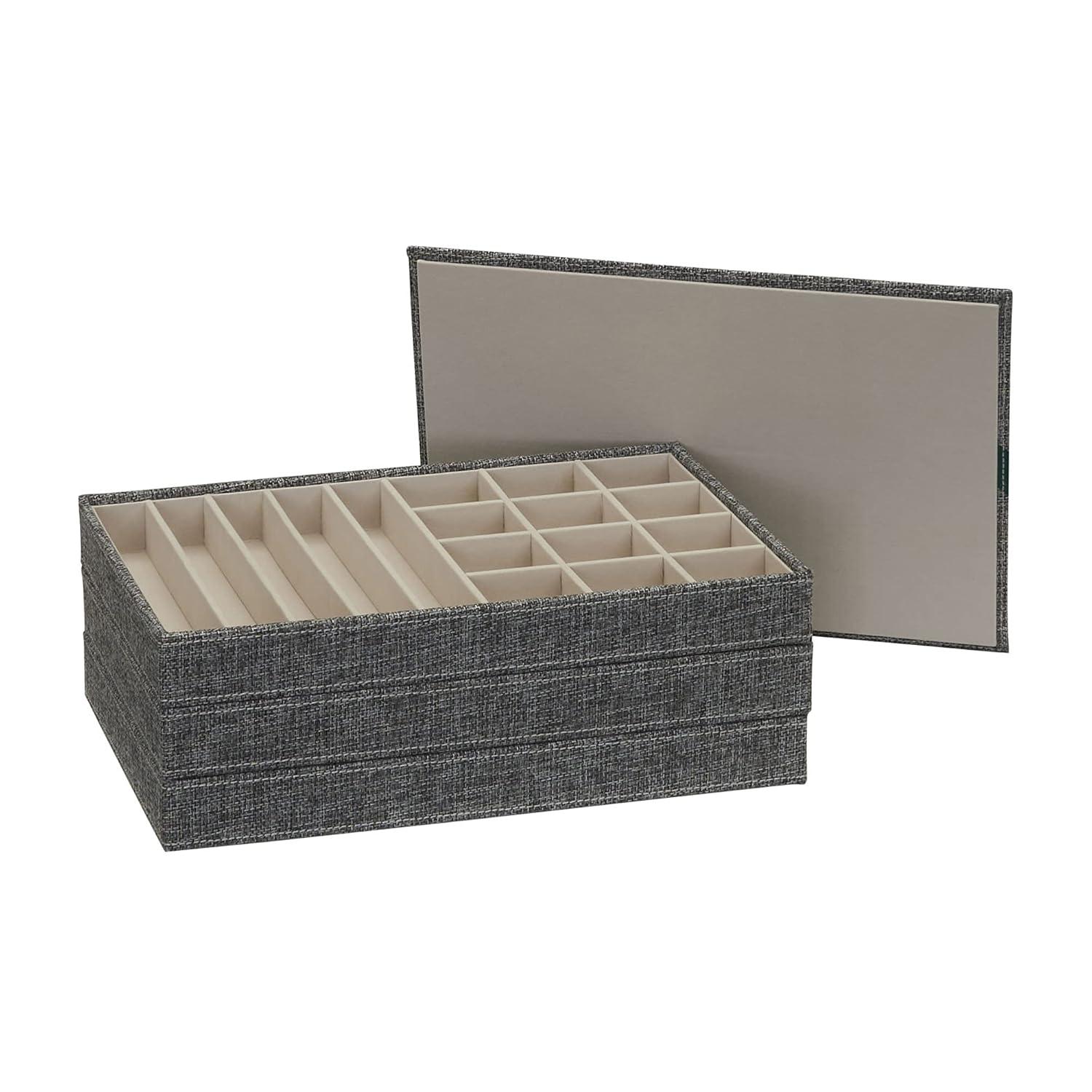 Household Essentials 3pc Stacking Jewelry Trays Graphite Linen: Stackable Jewelry Organizer & Storage, Gray, Adult Use