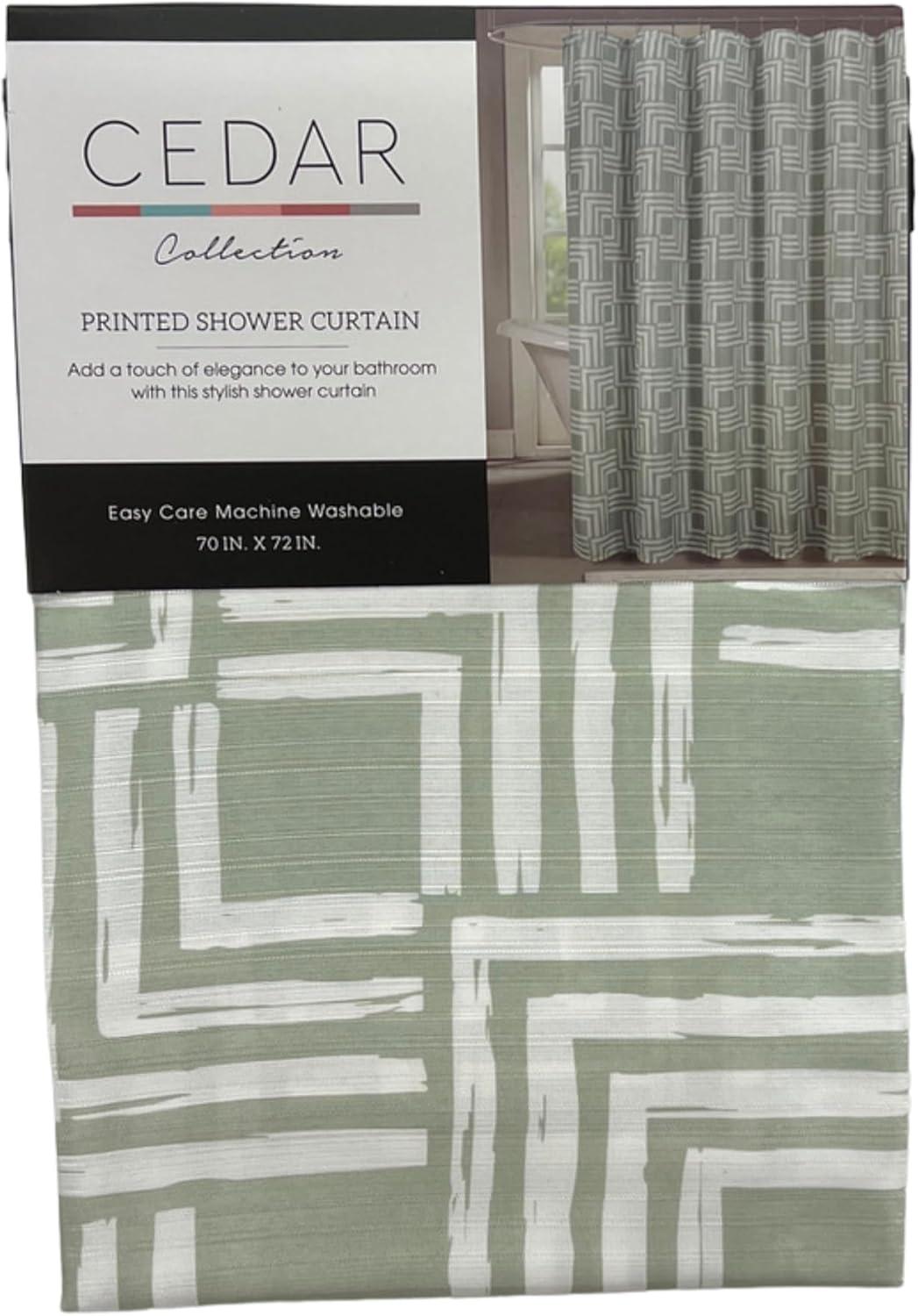 Sage Green and White Geometric Fabric Shower Curtain, 72 x 70 inches