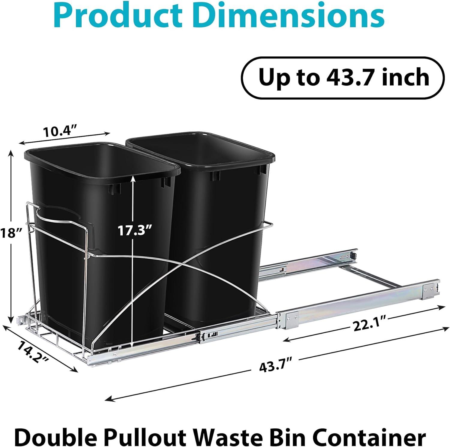 Double 35-Quart Sliding Pull Out Waste Bin Container, Kitchen Trash Can Under Cabinet Dual Trash Can Under Sink for Home Base Kitchen Cabinet - 17.5 Gallon