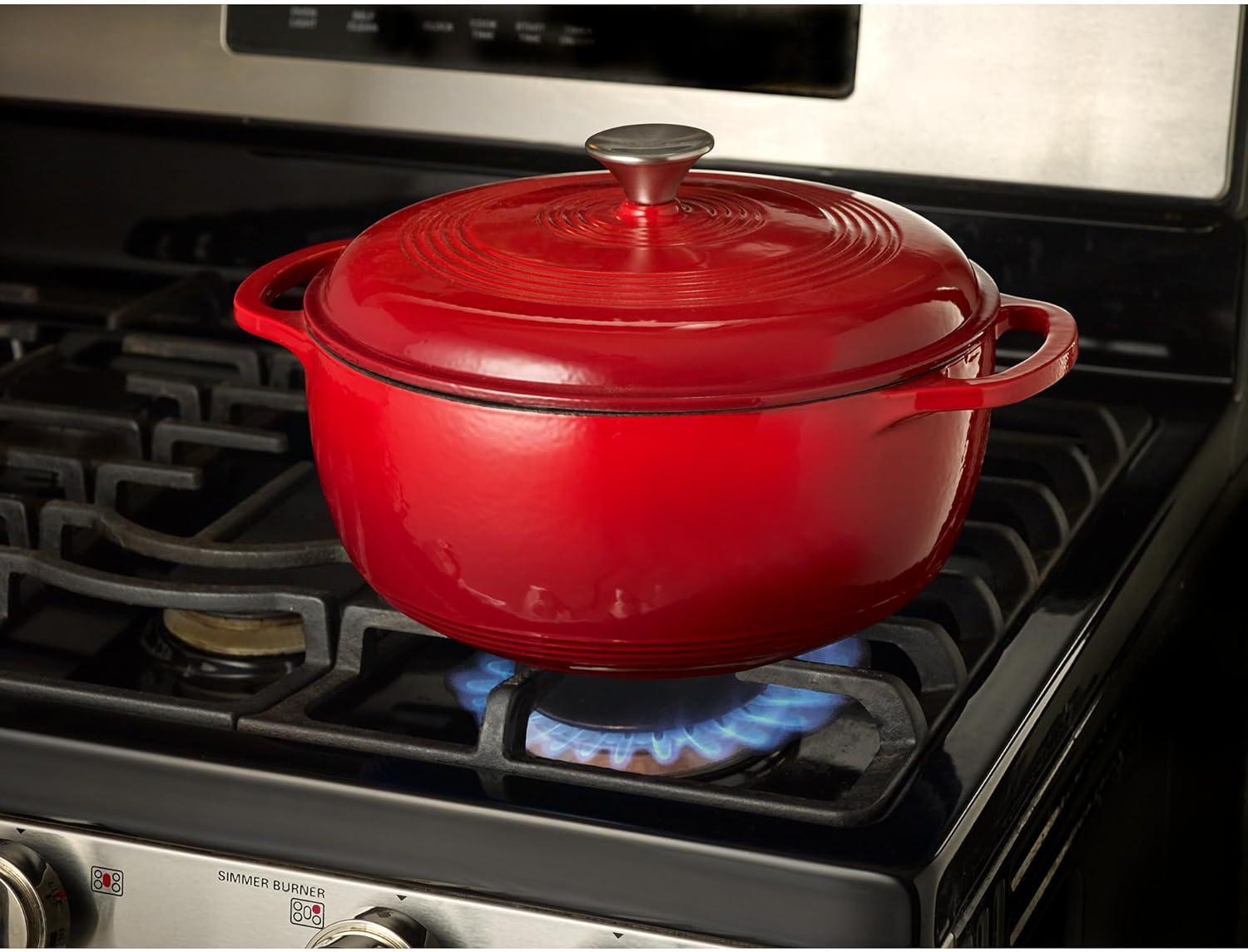 Red Enameled Cast Iron 6-Quart Round Dutch Oven with Lid