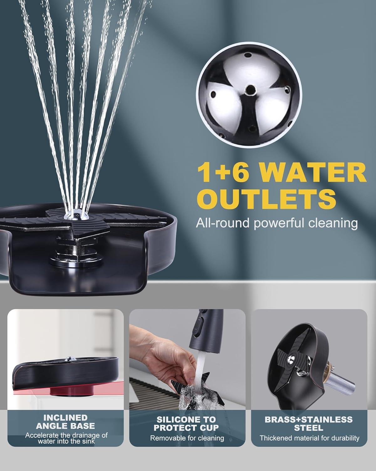 Wowow Kitchen Faucet with Glass Rinser, Stainless Steel Kitchen Sink Faucet and Cup Rinser Combo for Kitchen Sink, Oil Rubbed Bronze