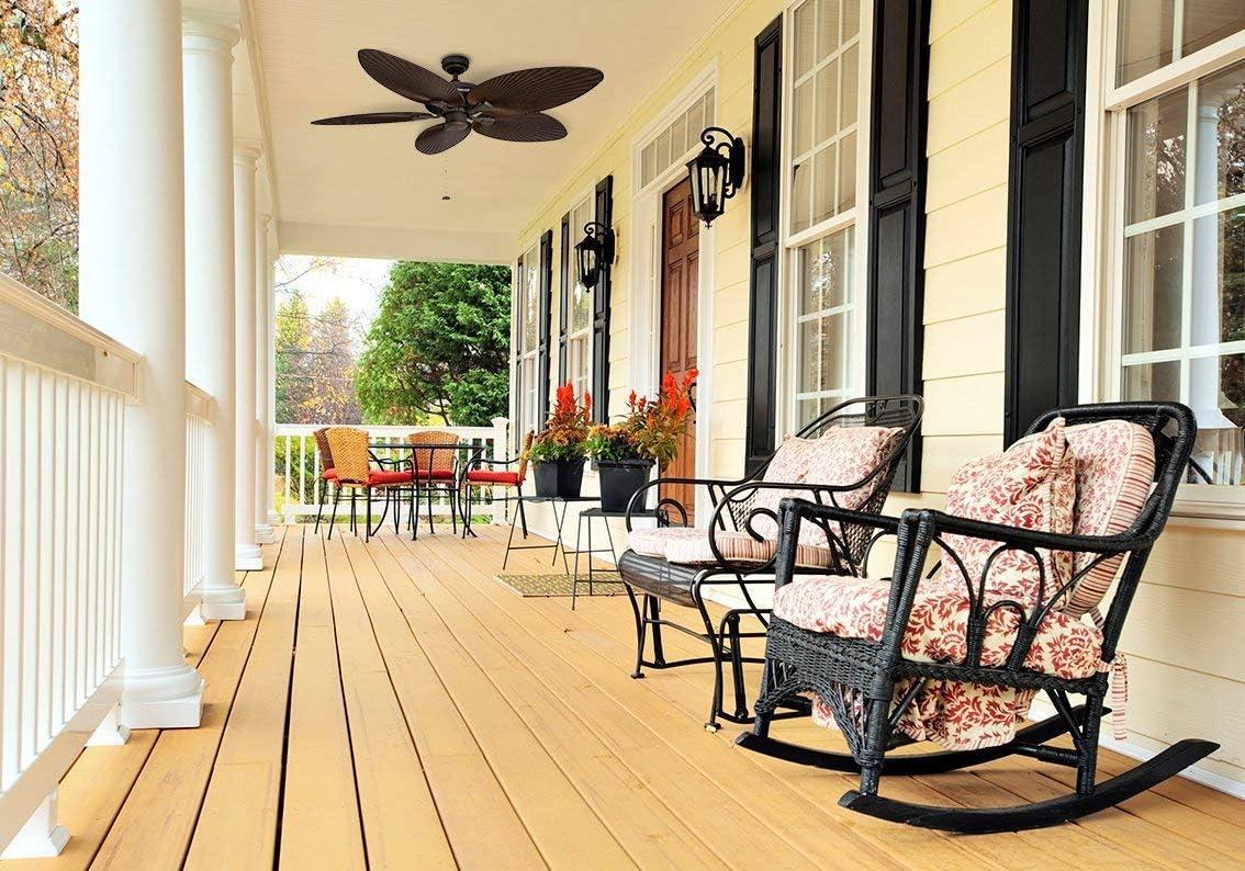 Honeywell Ceiling Fans Palm Island, 52 Inch Tropical Indoor Outdoor Ceiling Fan with No Light, Pull Chain, Three Mounting Options, 5 Palm Leaf Blades, Wet-Rated - 50207-01 (Bronze)