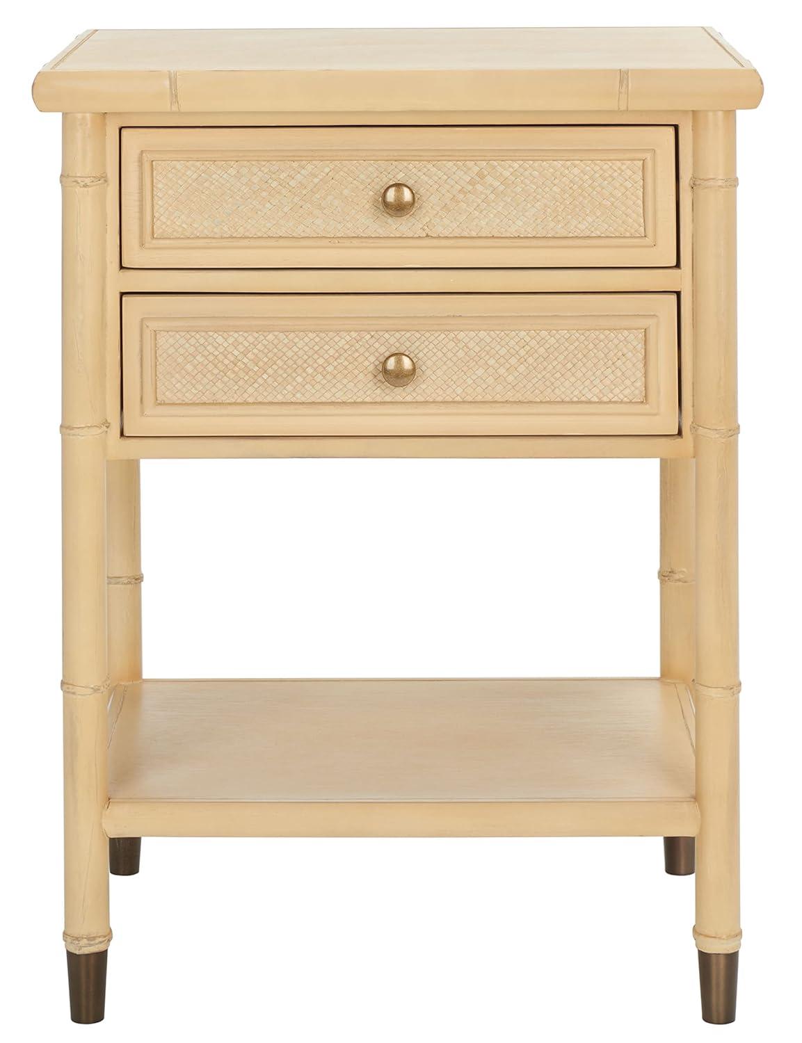 Ahab 2 Drawer 1 Shelf Accent Table - ACC6606A - Light Blonde/Gold - Safavieh