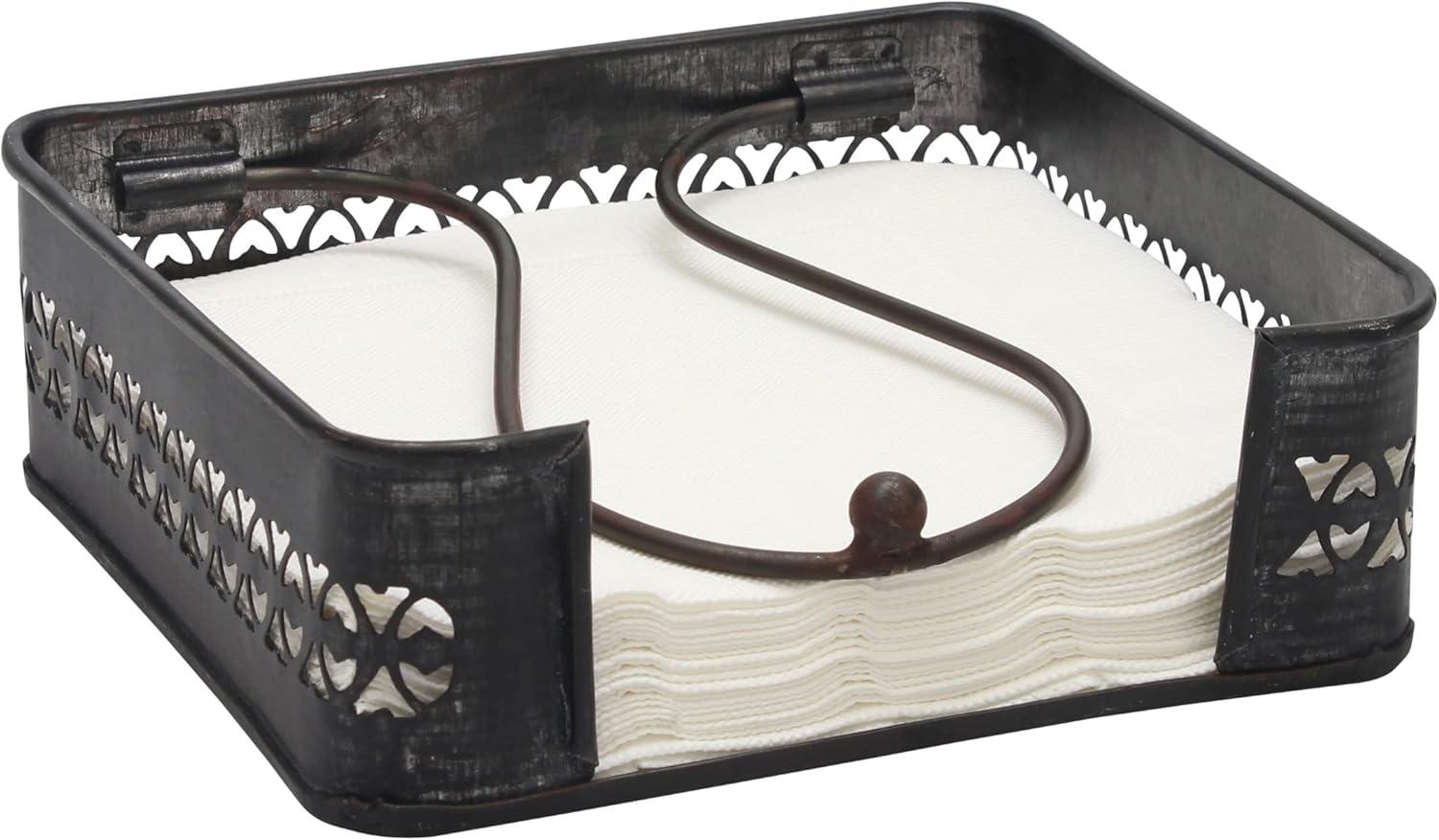 Stonebriar Galvanized Metal Decorative Napkin Holder,7"x7", Black