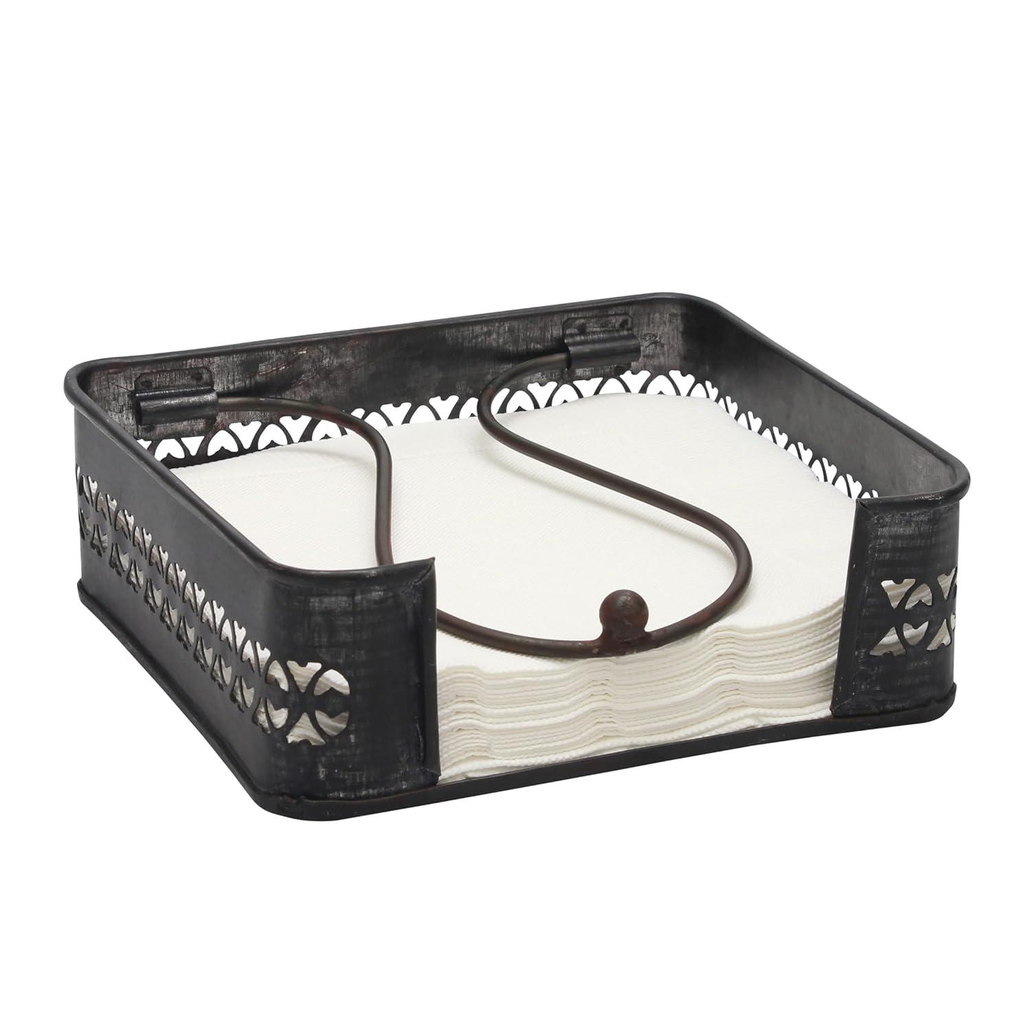 Stonebriar Galvanized Metal Decorative Napkin Holder,7"x7", Black