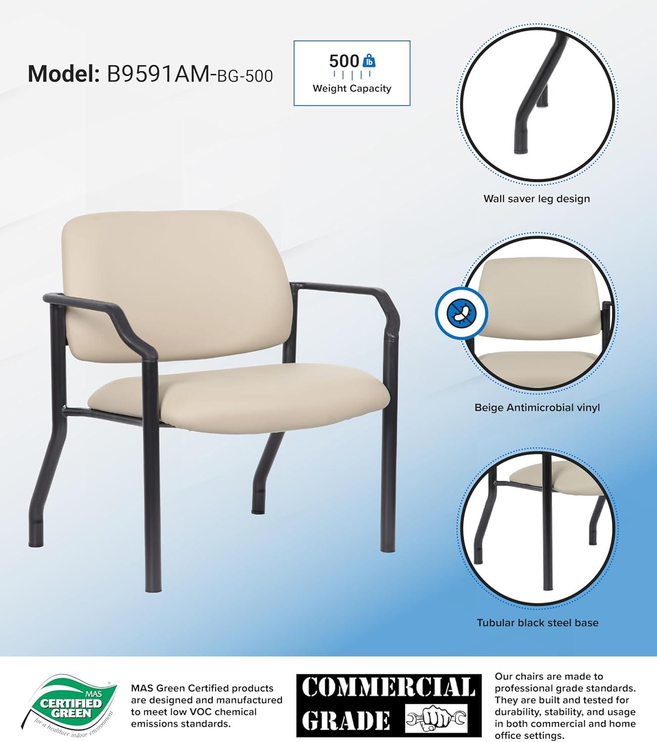 Boss Office Products Big and Tall Vinyl 500 lb. Weight Capacity Guest Armchair, Beige