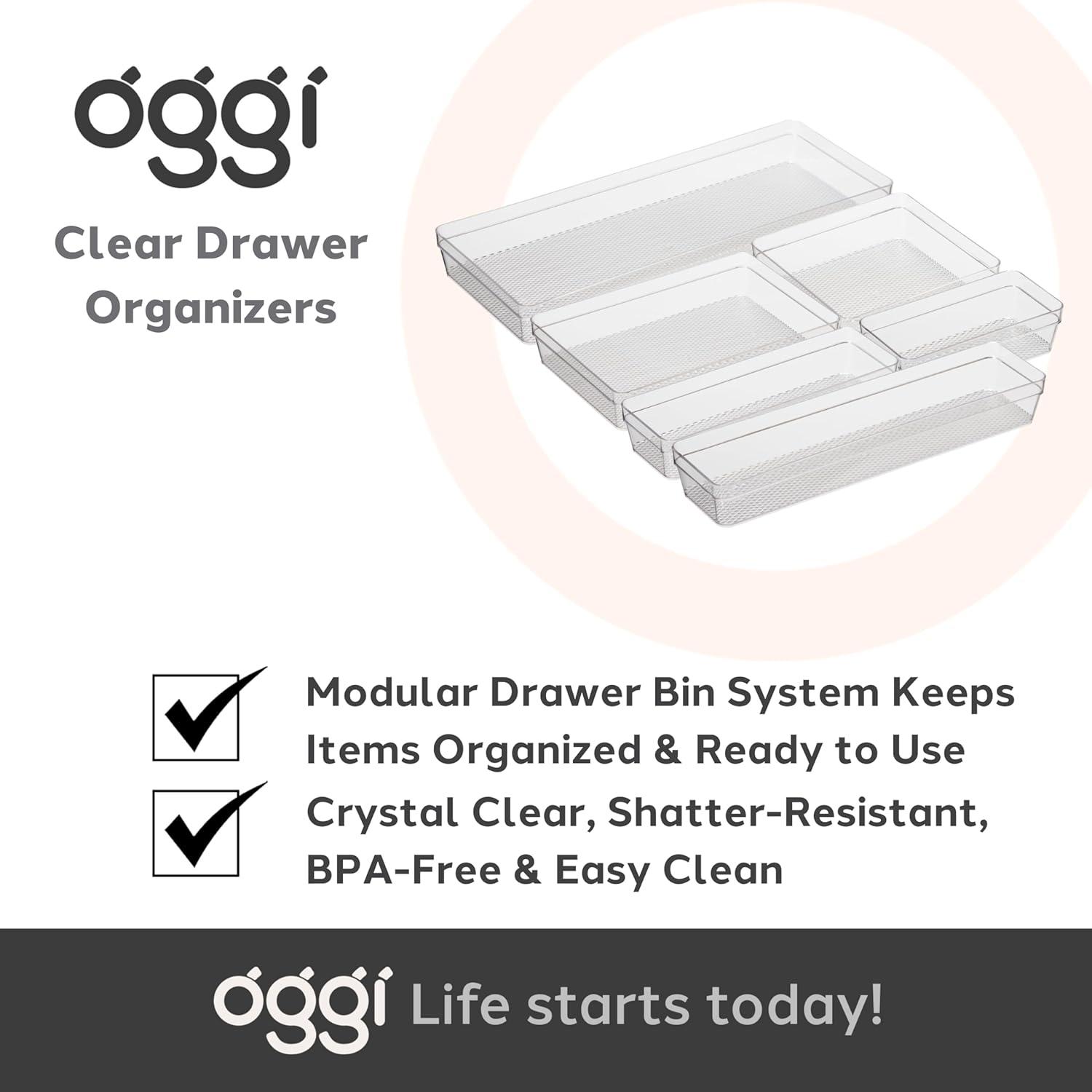 Oggi Clear Drawer Organizer - 3" X 9" - Ideal for Organizing Kitchen Drawers, Office, Desk, Silverware, Kitchen Utensils, Cosmetics and Bathrooms