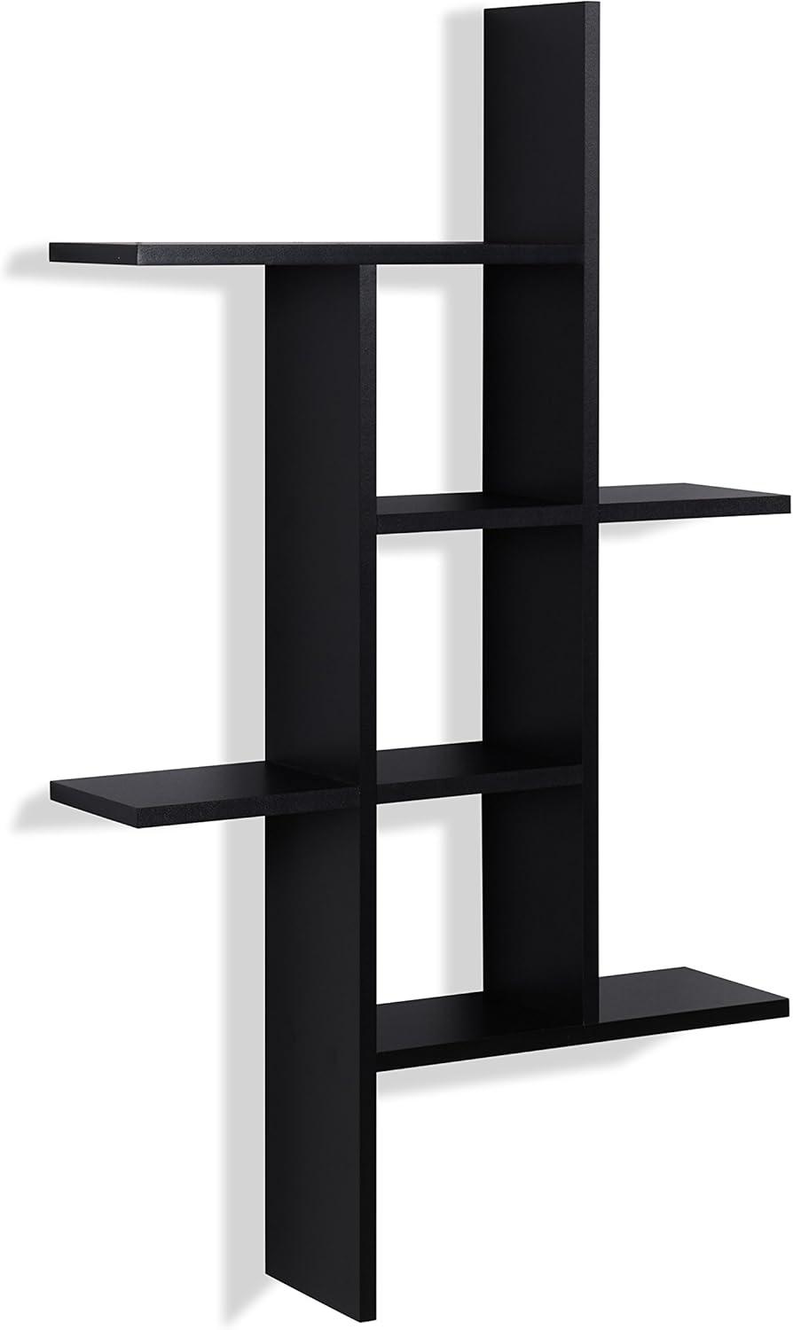 Danya B. 40" x 24" Cantilever Wall Shelf Black: Modern Laminated MDF, 4-Tier Storage, Includes Mounting Hardware