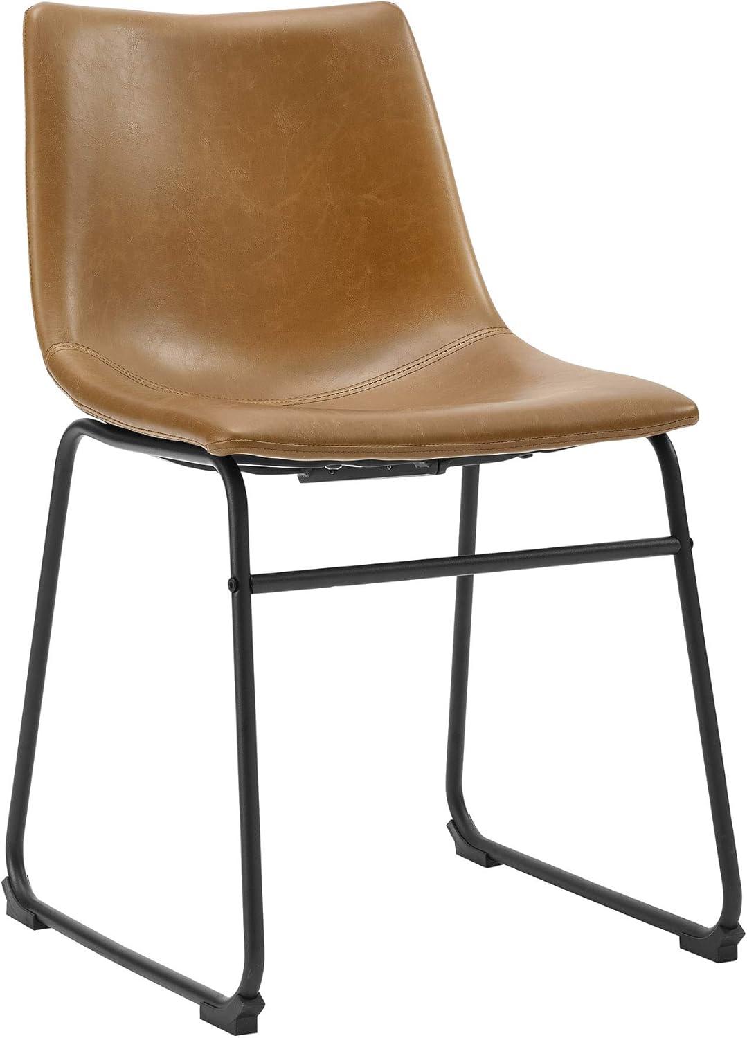 ONKER  Douglas Urban Industrial Faux Leather Armless Dining Chairs, Set of 2, Whiskey Brown
