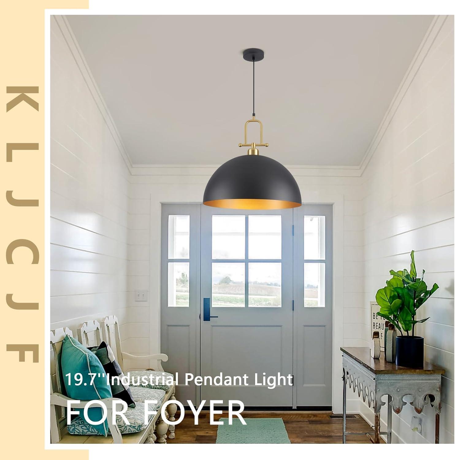 Everly Quinn 17.7" Farmhouse Vintage Black And Gold Pendant Light - Dome Chandelier For Kitchen Island, Dining Room, Hallway