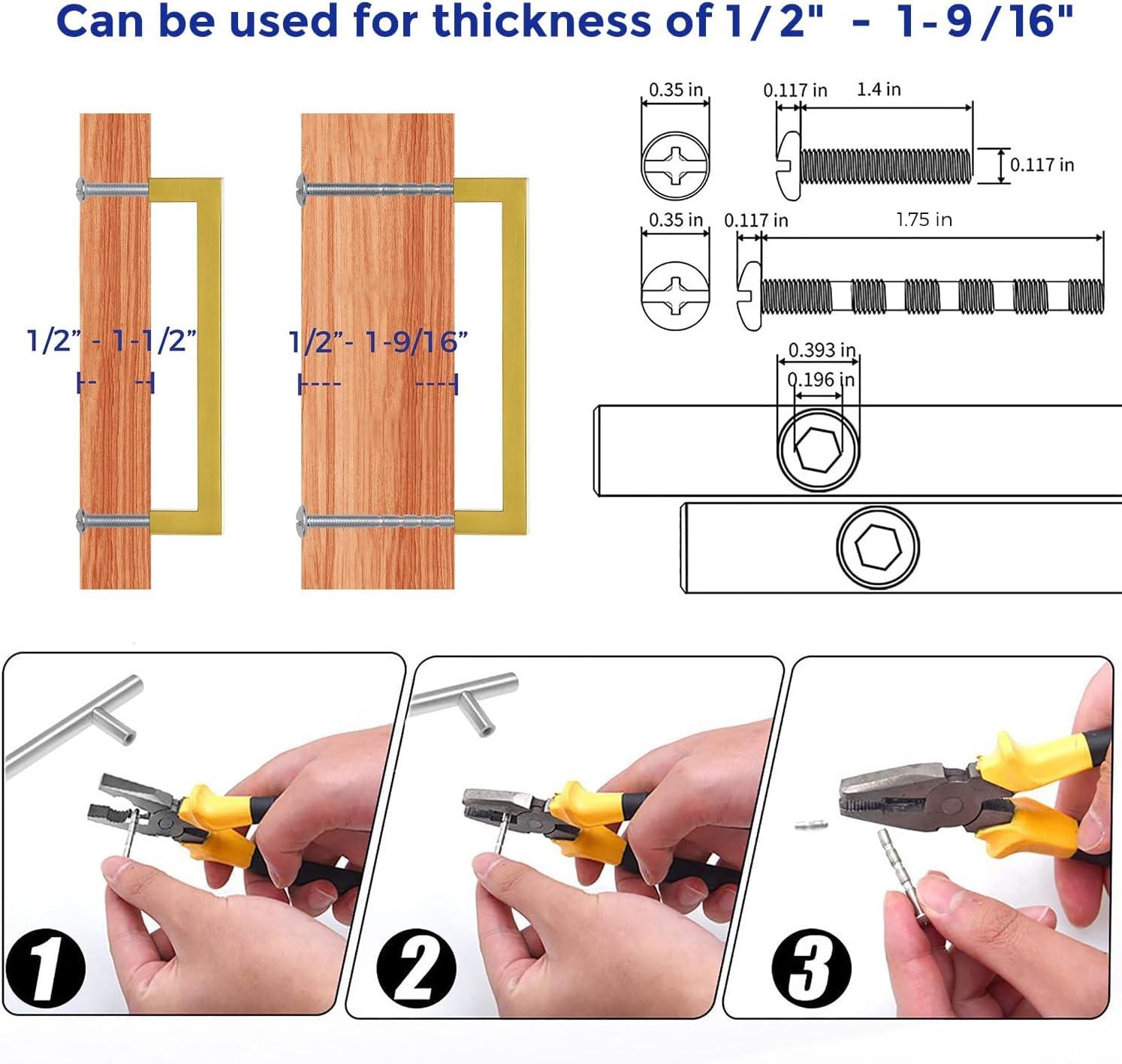 Goldenwarm 10 Pack Gold Cabinet Furniture Pulls Kitchen Hardware Square Door Handles 6-1/4 Inch Hole Centers