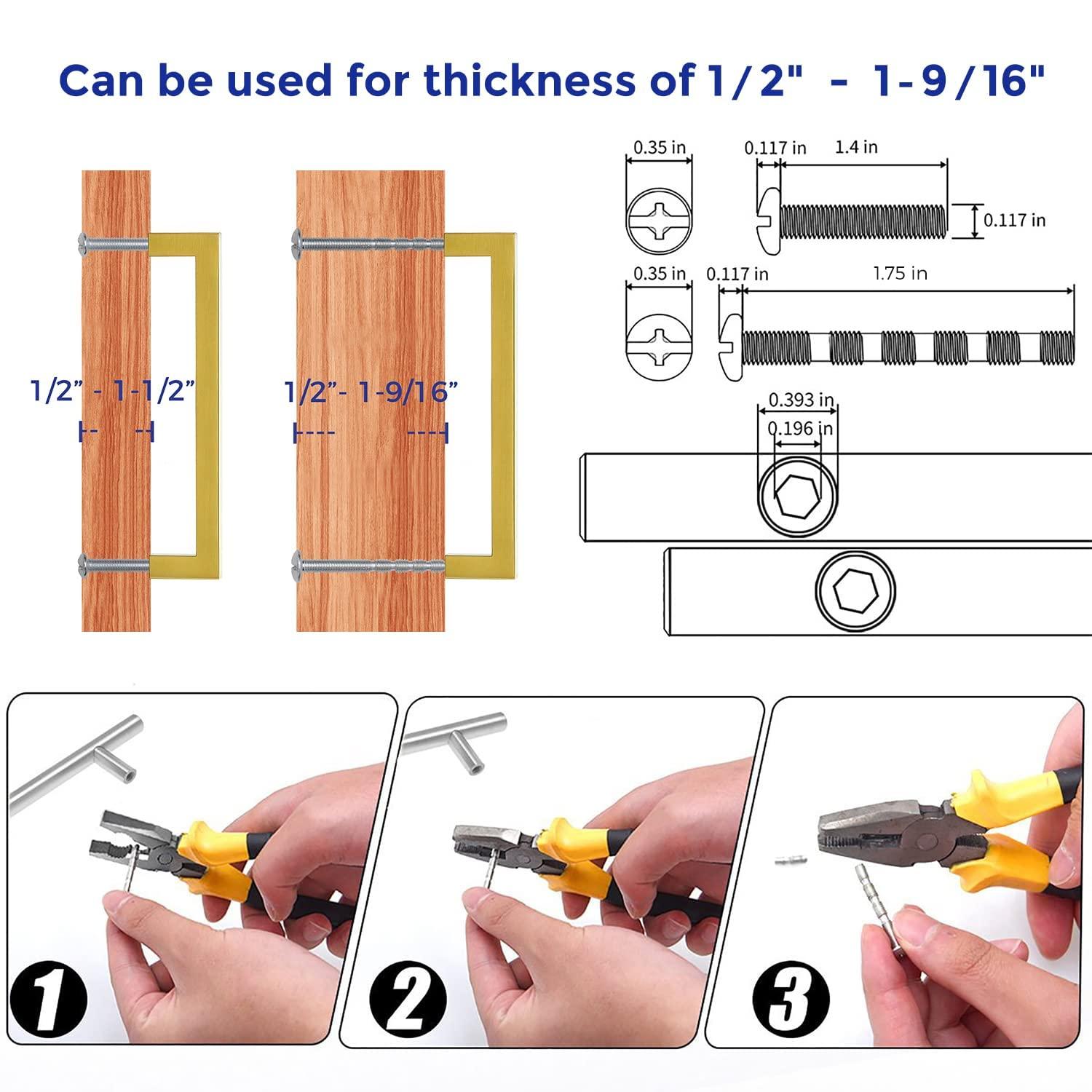 Goldenwarm 10 Pack Gold Cabinet Furniture Pulls Kitchen Hardware Square Door Handles 6-1/4 Inch Hole Centers