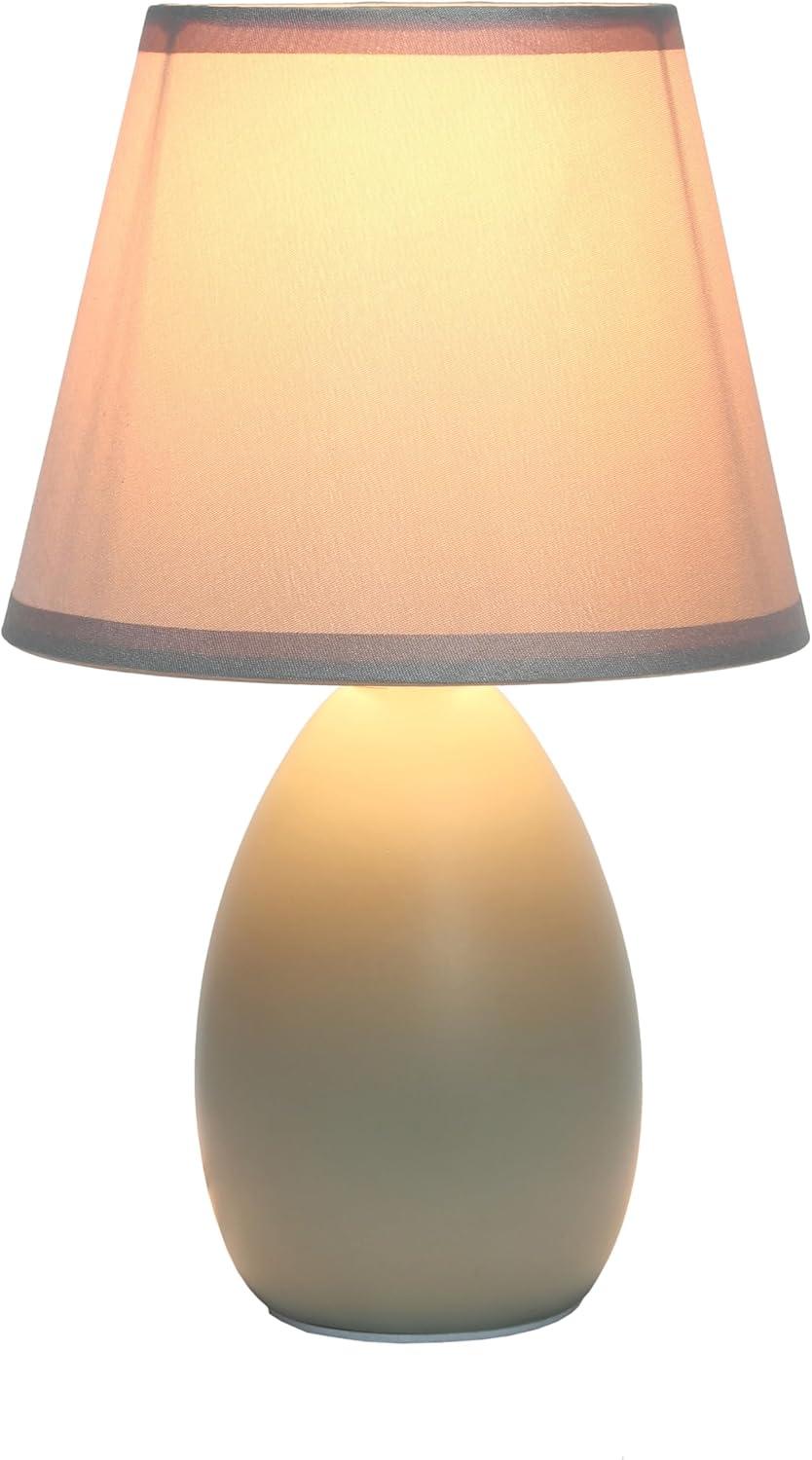 Simple Designs 9.45" Mini Egg Oval Ceramic Table Lamp with Matching Shade (Includes LED Light Bulb) Gray
