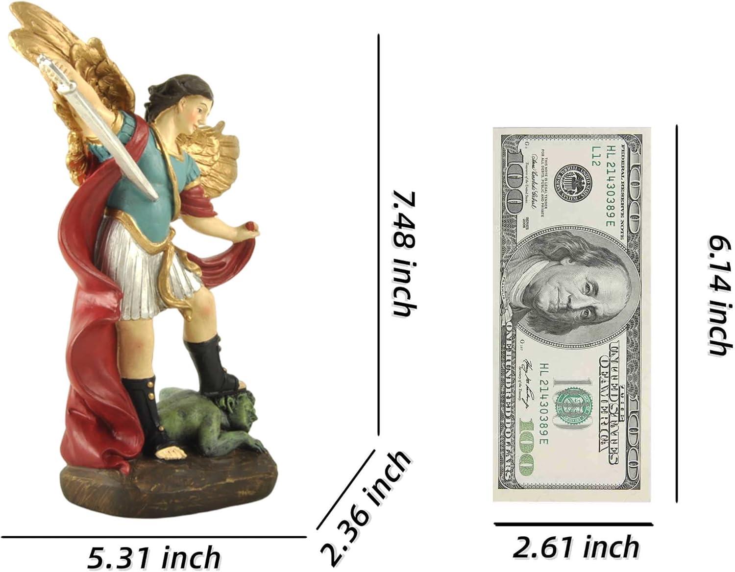 San Miguel Archangel Statue - Saint Michael Statue Miguel Archangel Statue Defeated Lucifer Tramples Demon Statue, Religious Collectible Angel Sculpture, 5.31 Inch