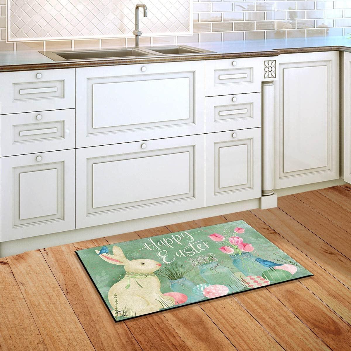 Easter Bunny and Tulips Primitive Doormat Floral 30" x 18" Briarwood Lane