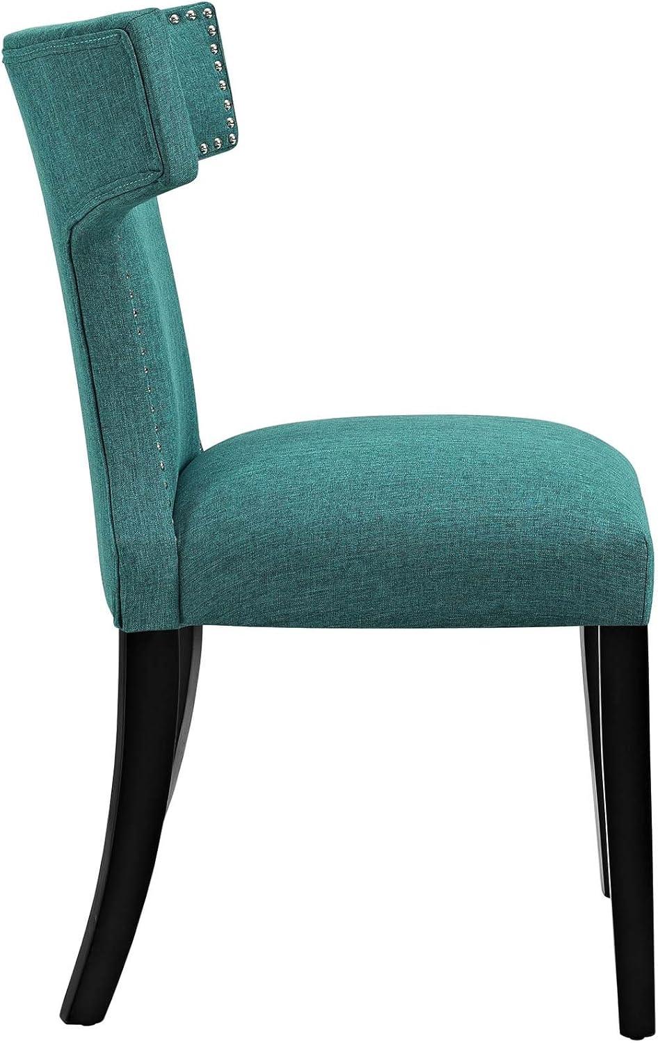 Modway Curve 19" Modern Solid Wood and Fabric Dining Chair in Teal Blue