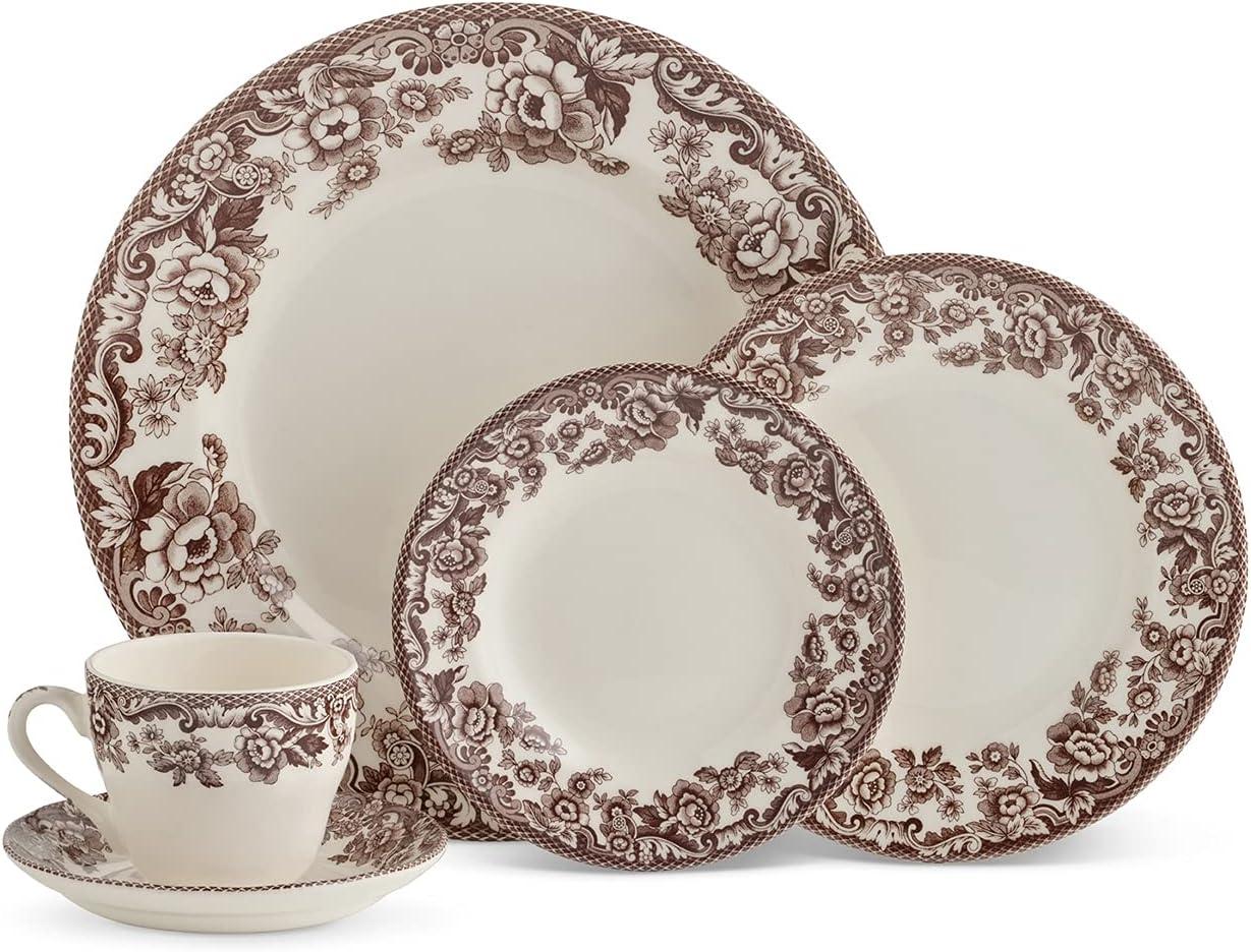 Spode Delamere Brown Floral 5-Piece Ceramic Place Setting