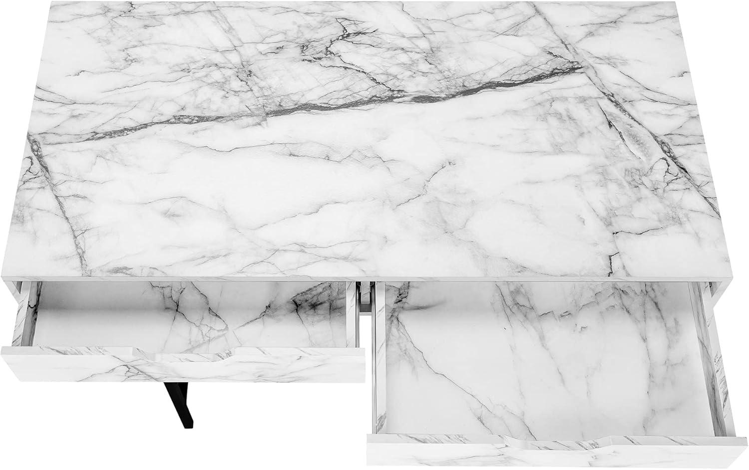 Computer Desk - 2 Storage Drawers / Recessed Metal Legs - 48"L - White Marble-Look / Black