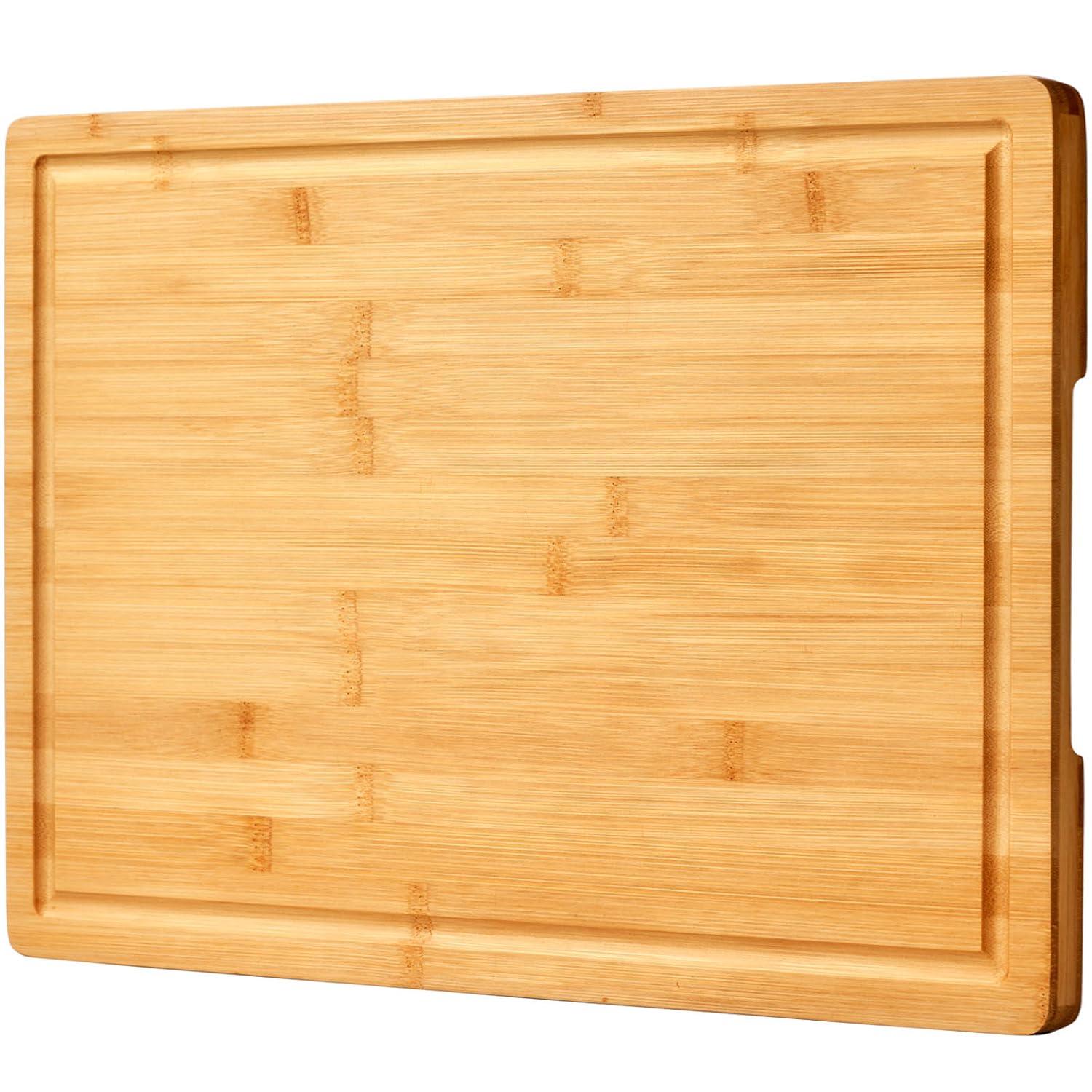 DILAND Bamboo Cutting Board For Kitchen, Large Wood Charcuterie Cheese Board, Wooden Chopping Block With Side Handles And Juice Grooves