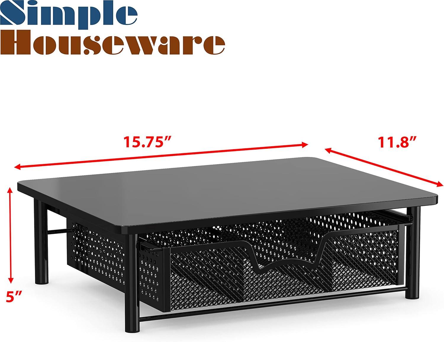 Metal Monitor Stand Riser and Computer Desk Organizer with Drawer for Laptop, Computer, iMac, Black