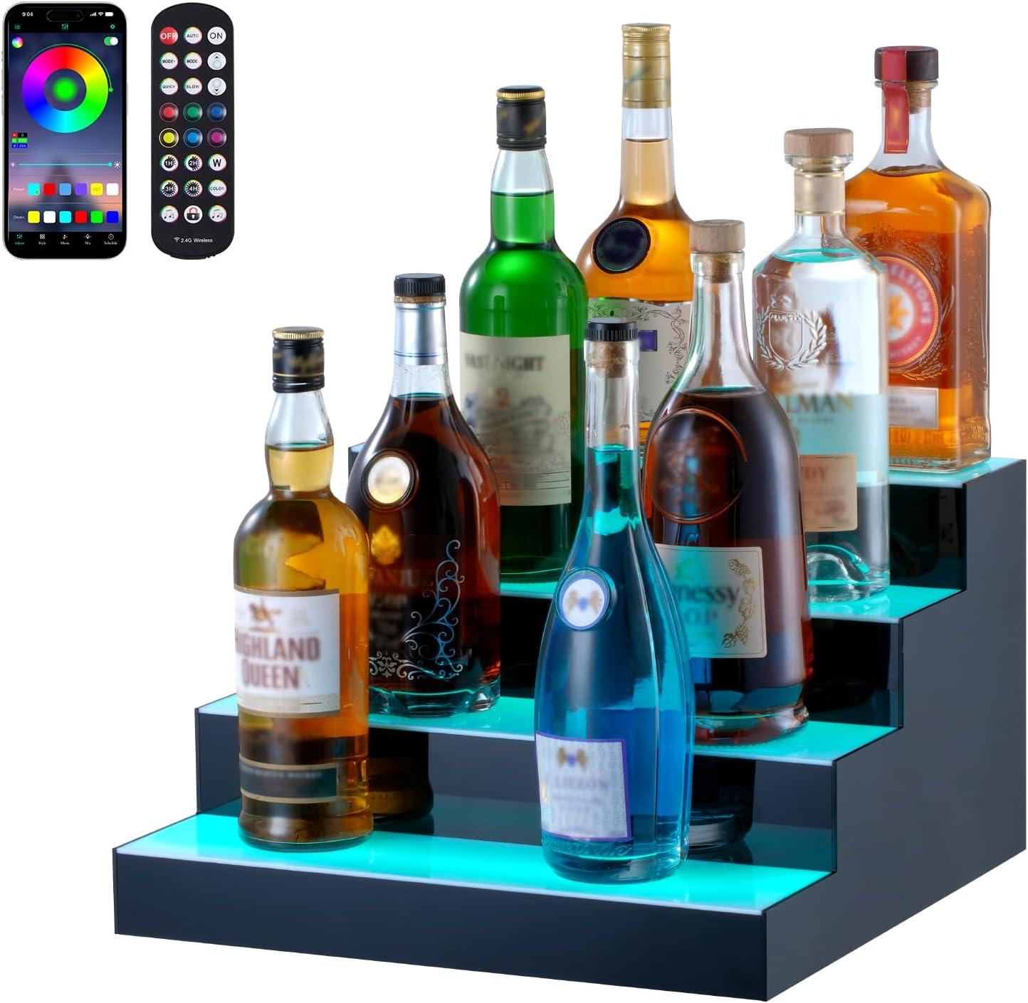 Ivy Bronx Ivy Bronx LED Lighted Liquor Bottle Display Bar Shelf RF & App Control 16" 4-Step