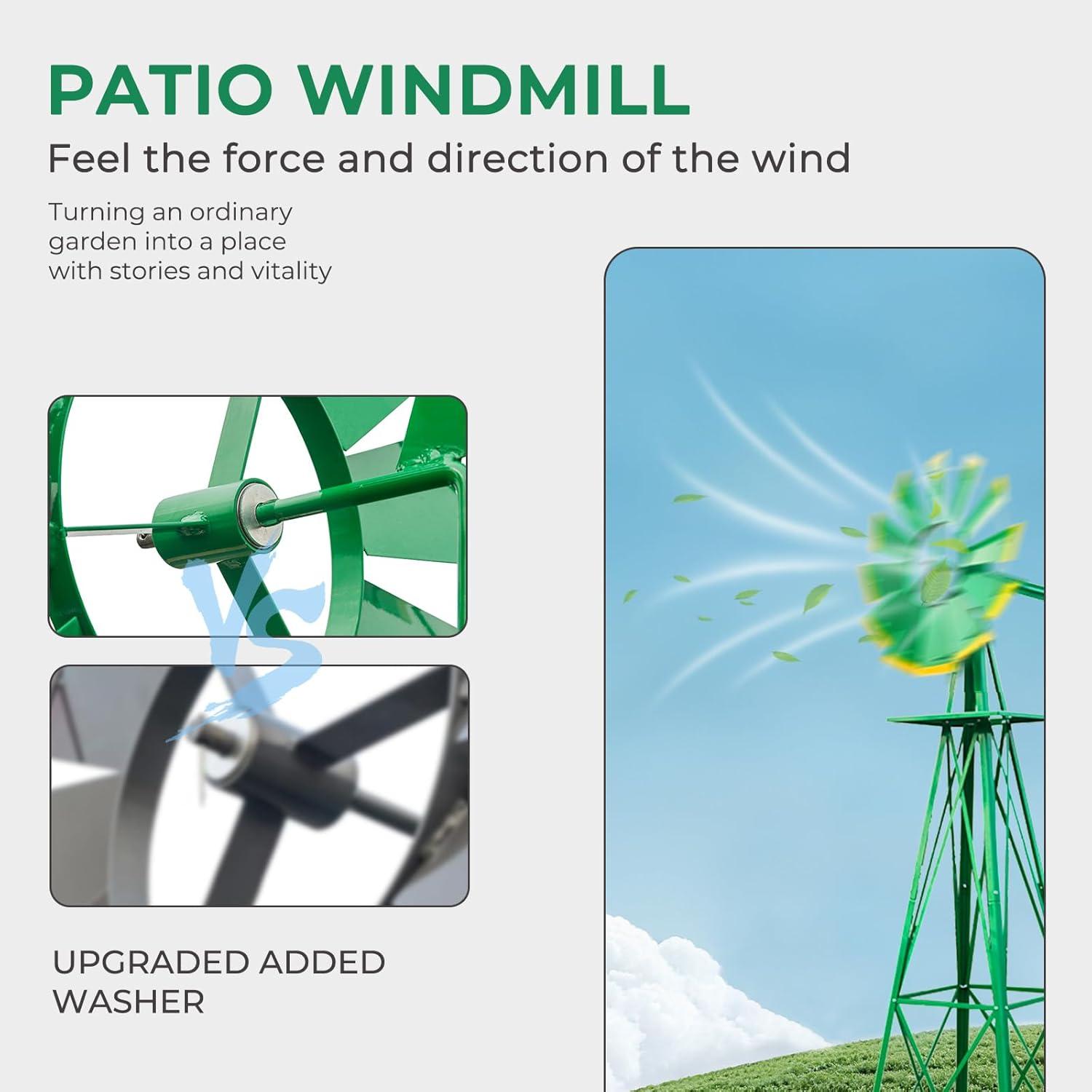 Outdoor Weather Resistant Yard Garden Windmill 8FT Green