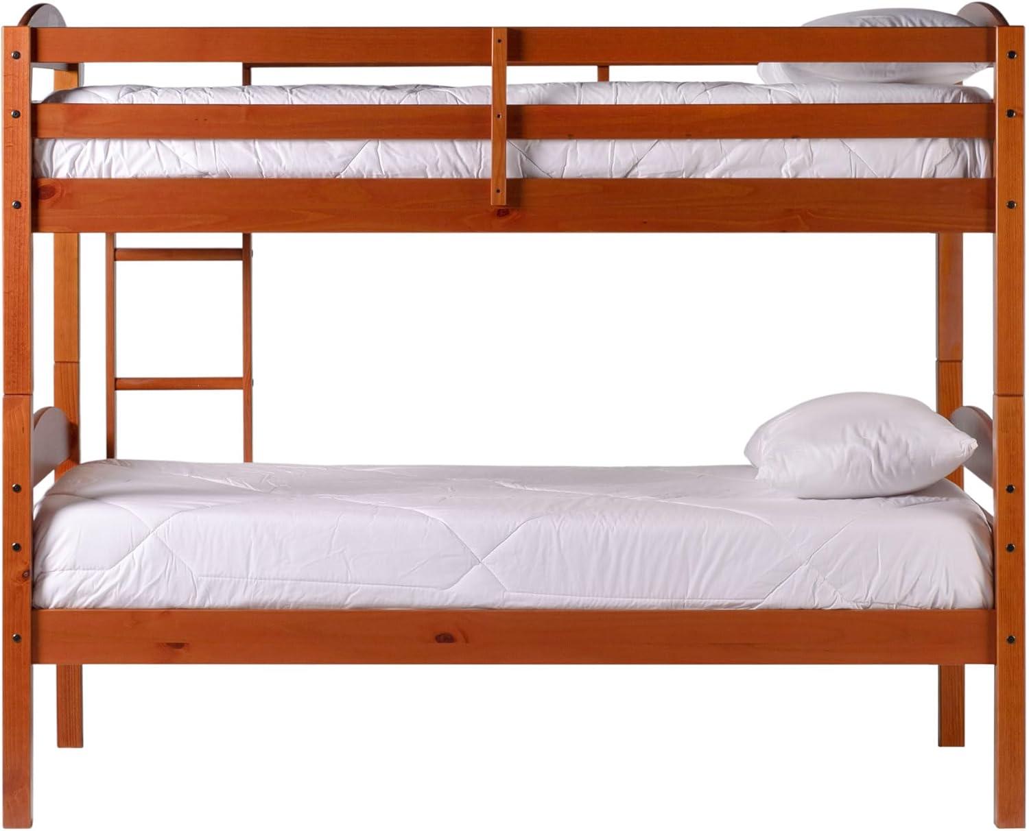 Walker Edison Transitional Twin-over-Twin Solid Wood Bunk Bed Frame in Cherry