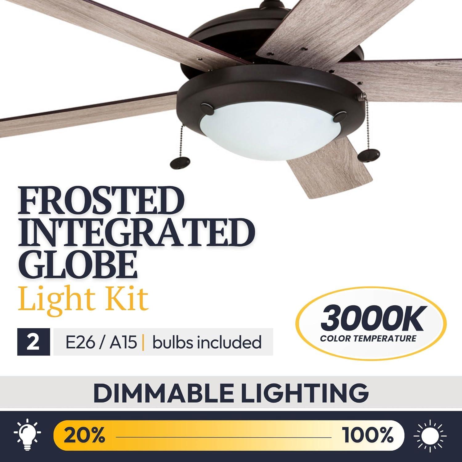 Prominence Home Bolivar 52" Bronze Ceiling Fan with 5 Blades, Integrated LED Light Kit, Pull Chains & Reverse Airflow