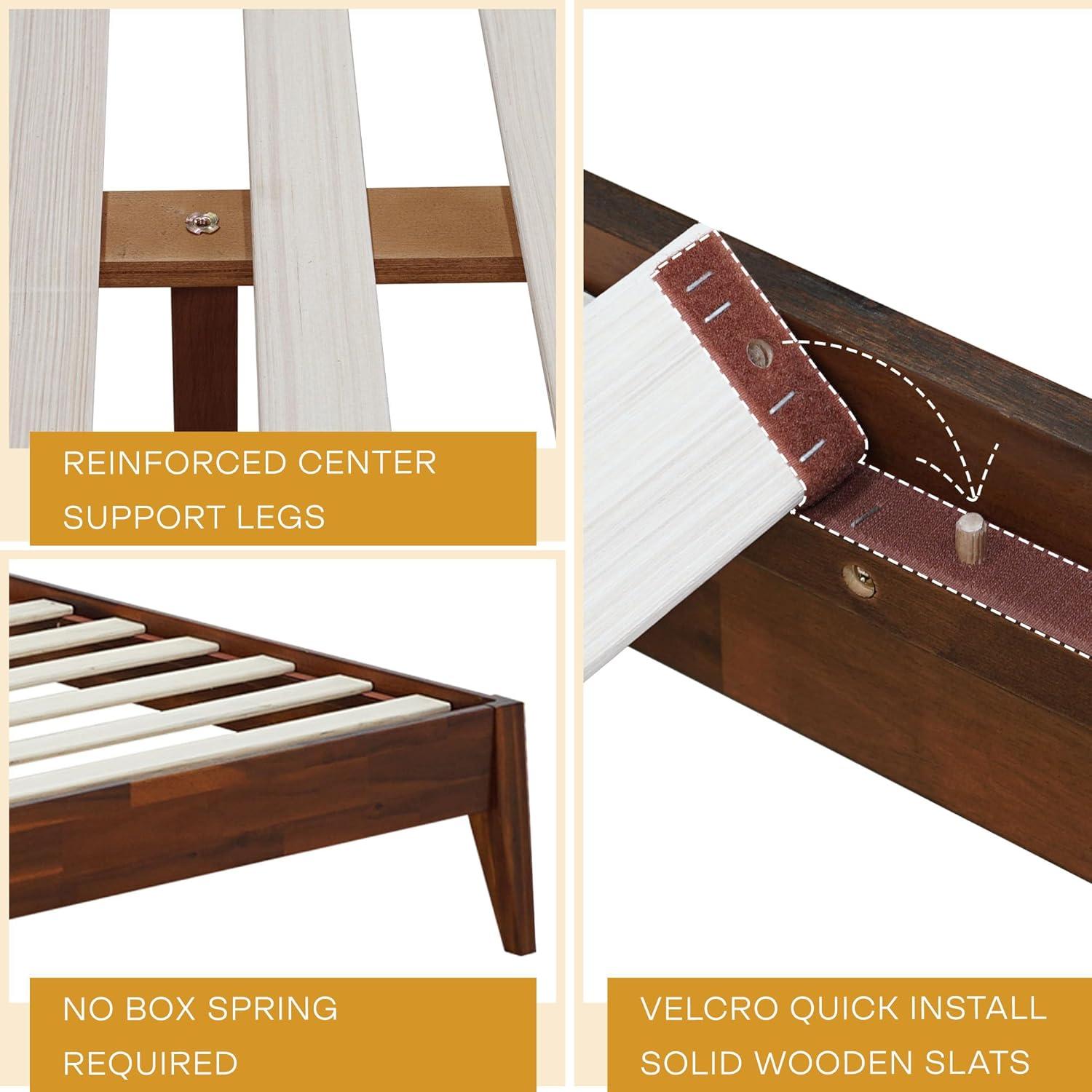 Acacia Premium Emery Solid Wood Platform Bed Frame with Headboard Included, No Box Spring Needed, Weight Capacity 800lb.
