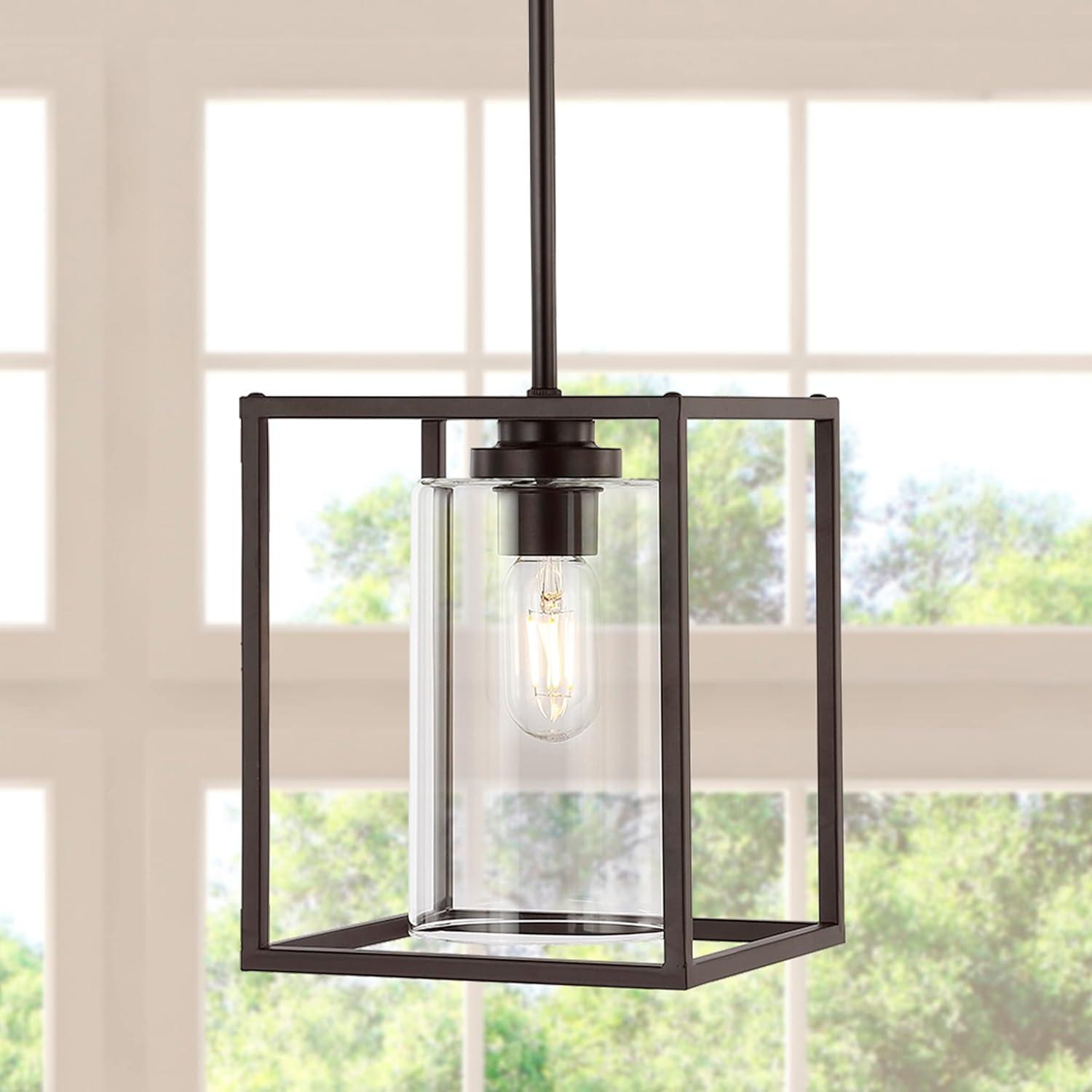 Quinn 8.13" 1-Light Industrial Farmhouse Iron/Glass LED Pendant, Oil Rubbed Bronze