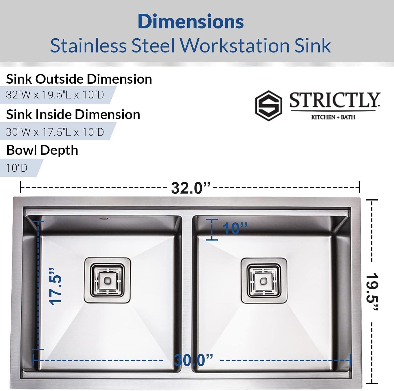 Strictly Sinks 32” Copper Undermount Workstation 16 Gauge Double Bowl Kitchen Sink Stain Resistant