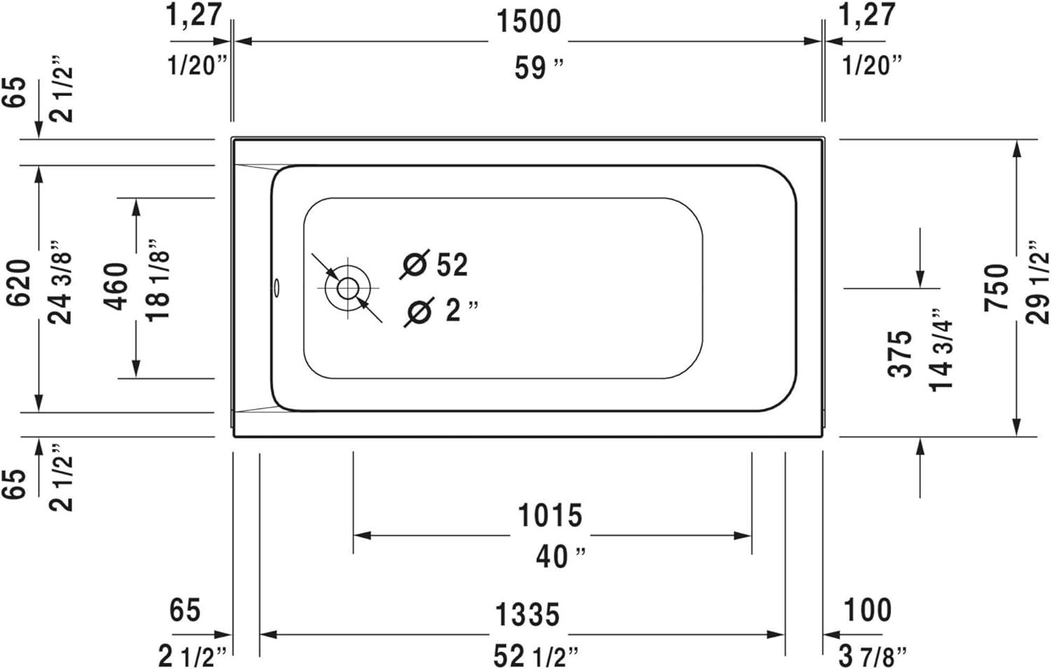 D-Code 59" x 30" Drop In Soaking Bathtub