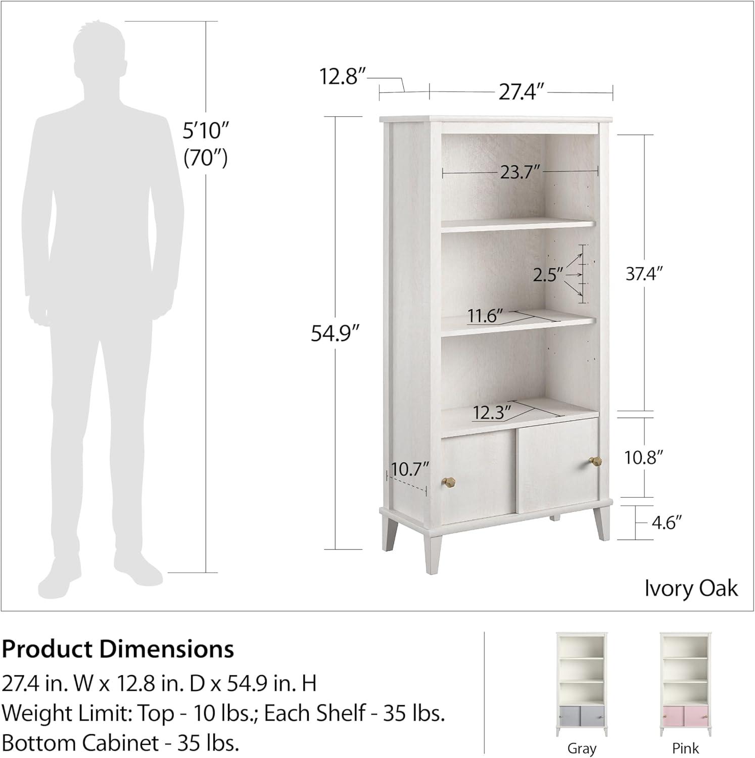 Adjustable Ivory Oak MDF Kids' Bookcase with Cubby Storage