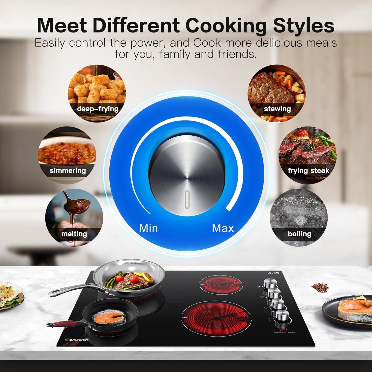 AMZCHEF 30 Inch Black Ceramic 4-Burner Built-In Cooktop