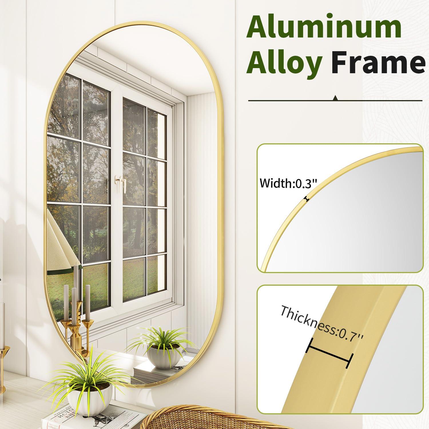 Oval Mirror, 20 X 36 Inch Black Bathroom Mirror, Oval Mirror for Bathroom, Black Vanity Mirror for Wall, Entryway, Living Room, Wall Mount Mirrors Hangs Vertical or Horizontal