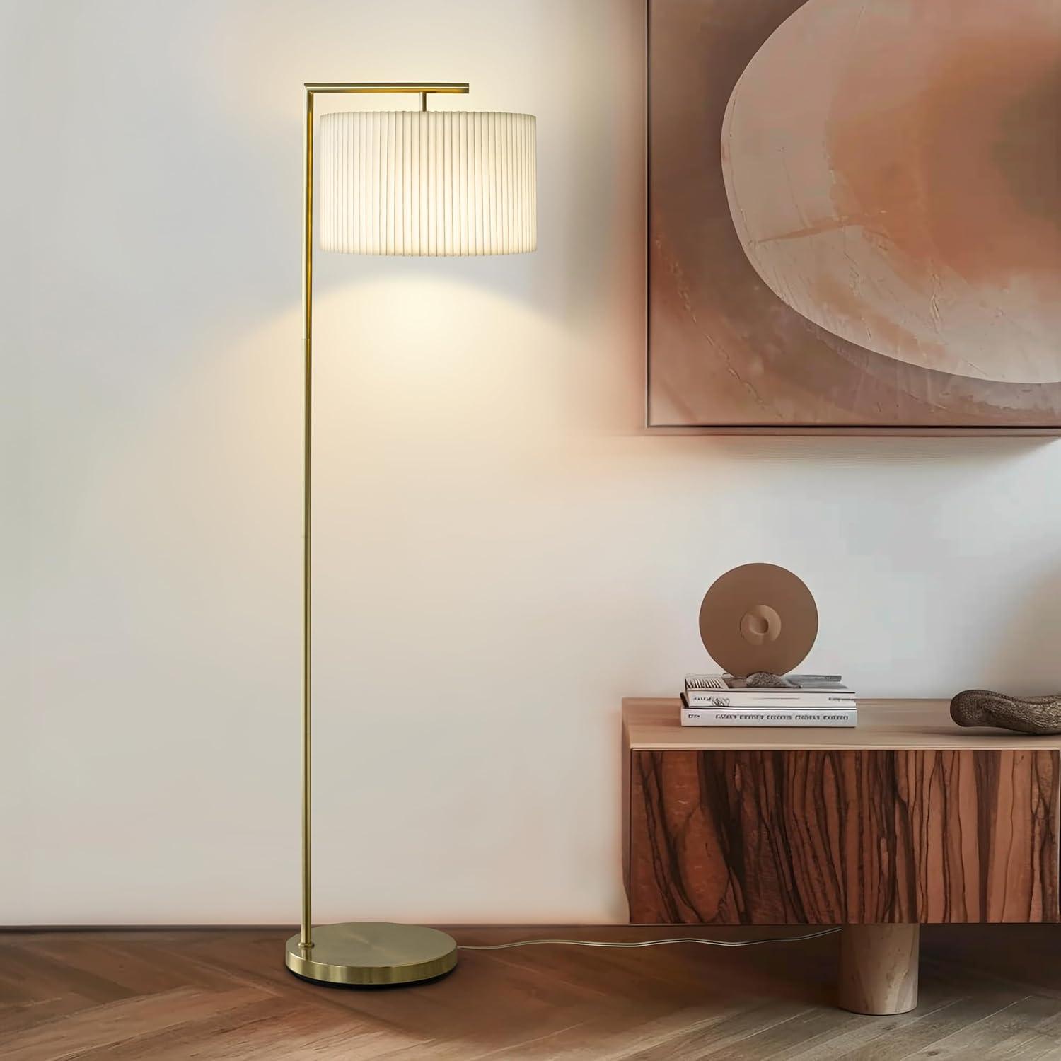 Montage Modern 60 in. Mid-Century Modern LED Floor Lamp with Fabric Drum Shade