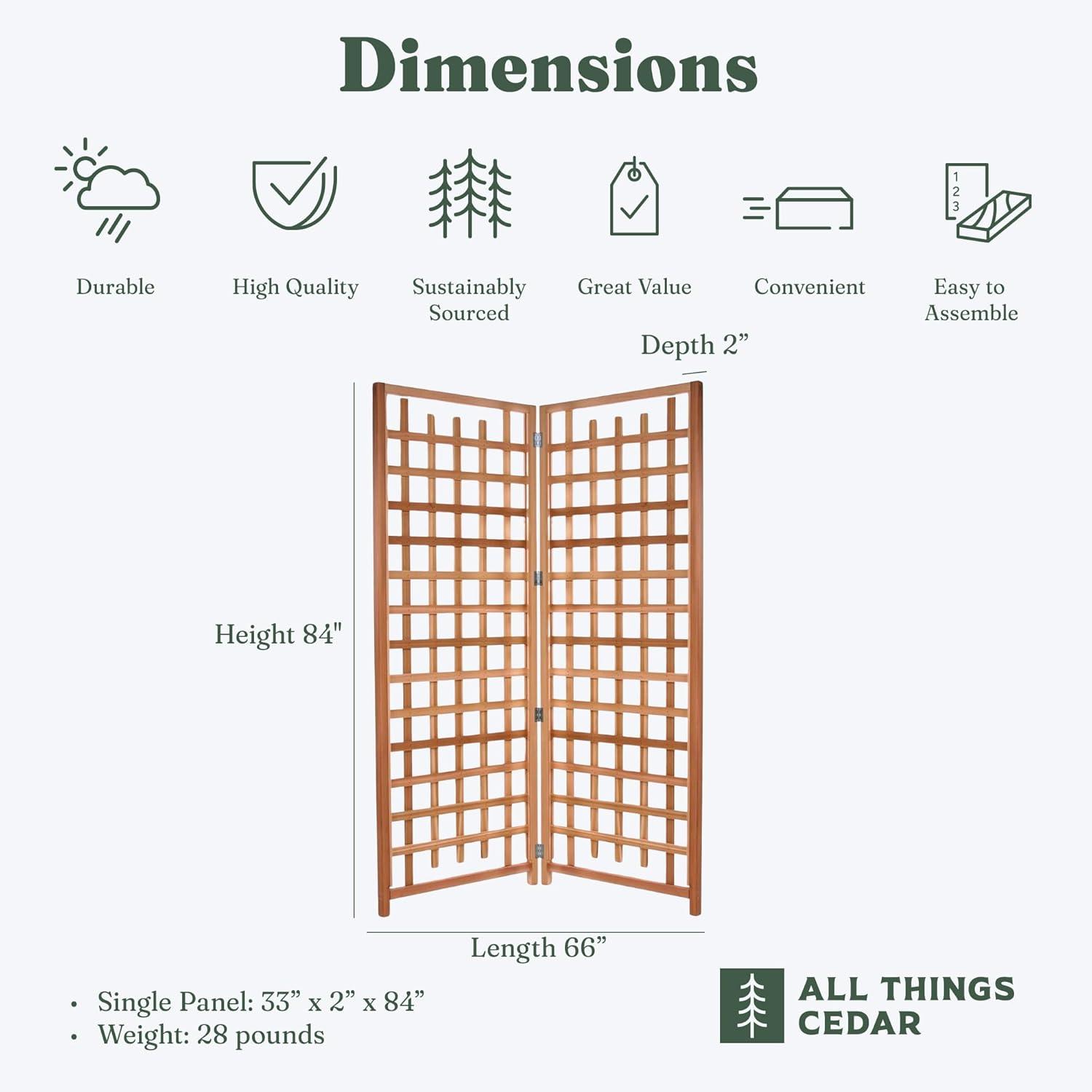 All Things Cedar 2-Piece" Outdoor Single Trellis Handcrafted for Climbing Plants with Snug-Fitting Parts and Sanded Finish for Patio Privacy Screens