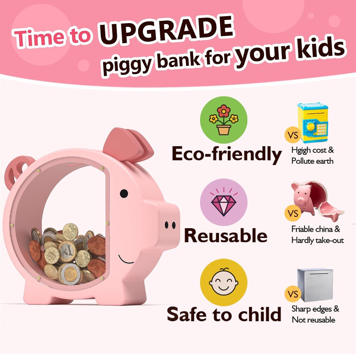 Summidate Wooden Piggy Bank for Boys, Large Unbreakable Money Bank for Kids Adults, Bills Coin Change Money Saving Money Jar Personalized Present for Birthday Christmas& Decor
