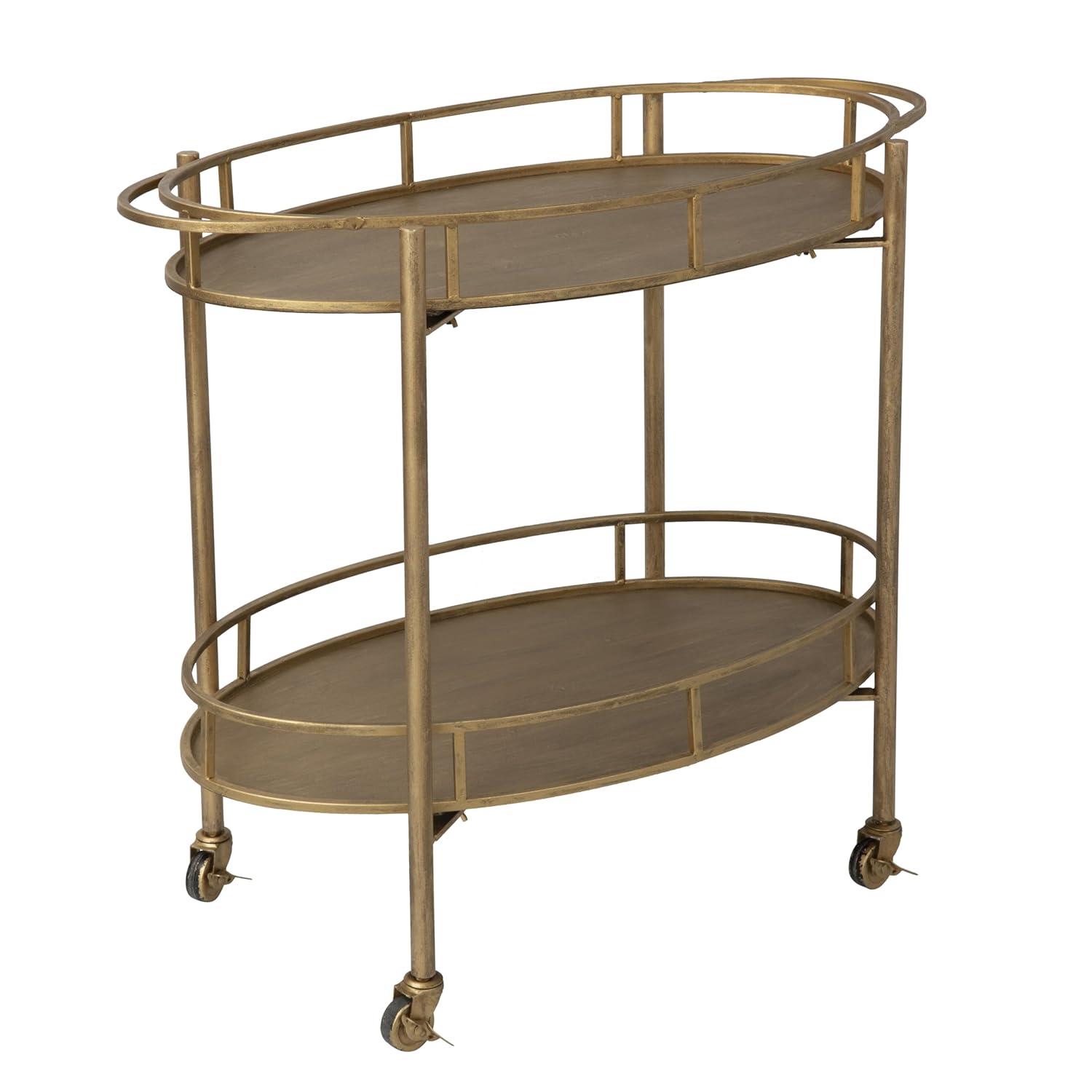 Creative Co-Op 2-Tier Metal Bar Cart with Locking Caster Wheels