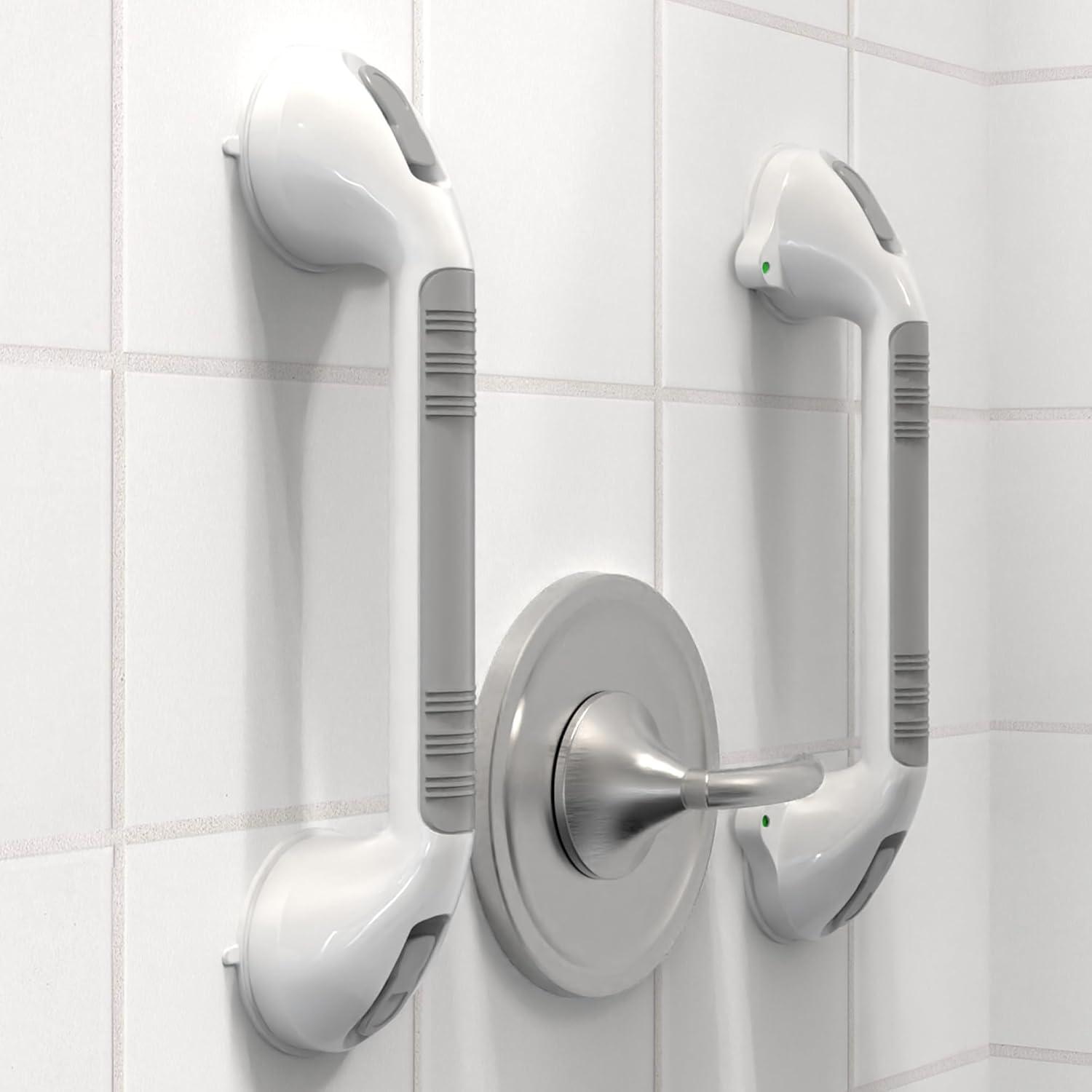16.5inch 2 Pack Suction Balance Assist Bathroom Shower Handle,Bath Grab Bar with Indicators(White/Grey)