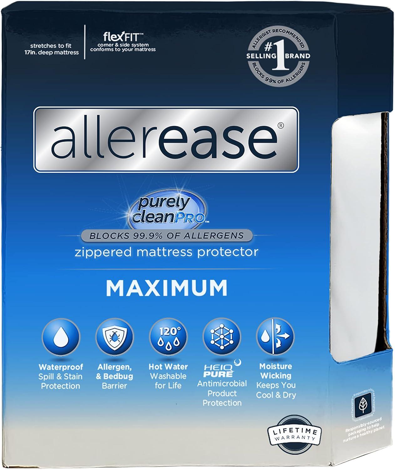 (Old Version) AllerEase Maximum Allergy & Bed Bug Protection Zippered Mattress Protector, Twin-XL