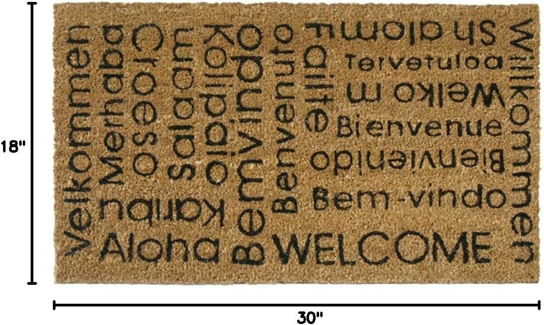 Eco-Friendly Coir Outdoor Welcome Mat with Multilingual Greetings