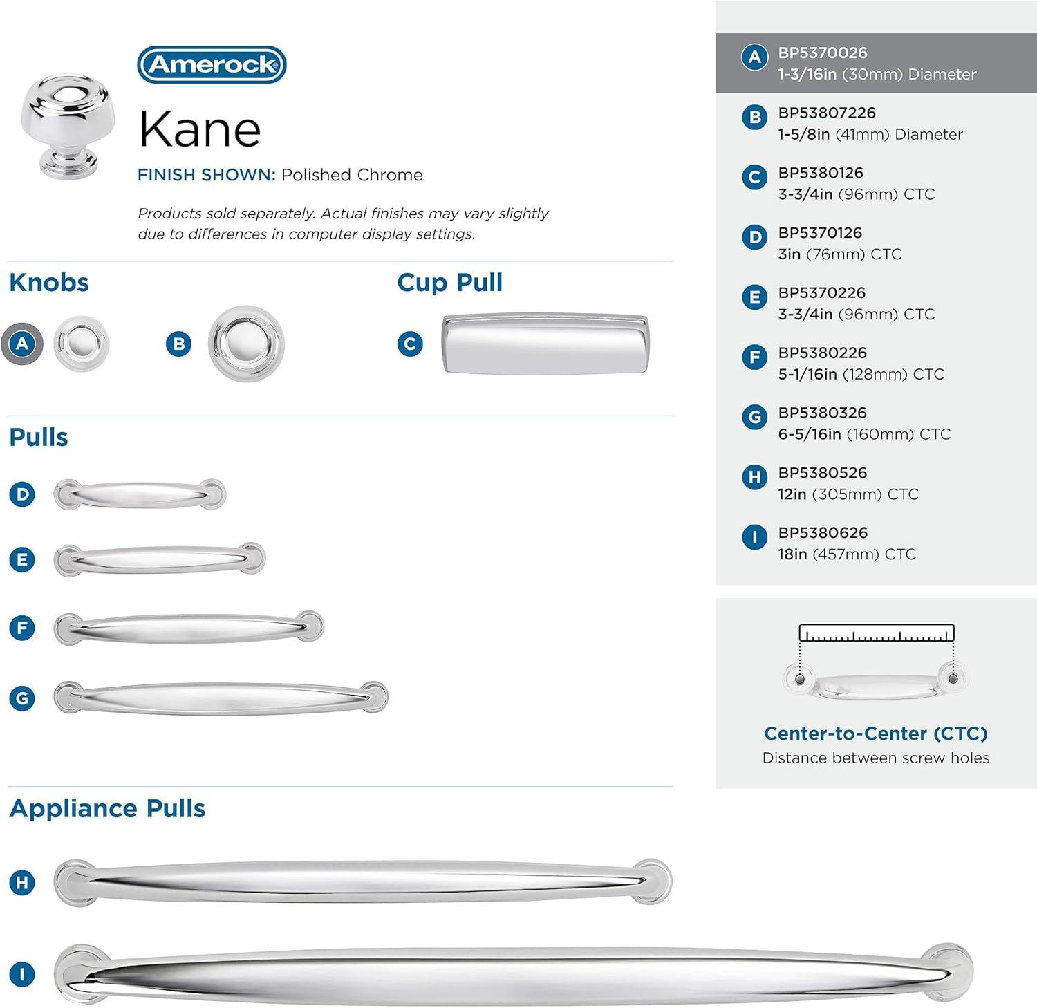 Kane 1-3/16 inch (30mm) Diameter Polished Chrome Cabinet Knob