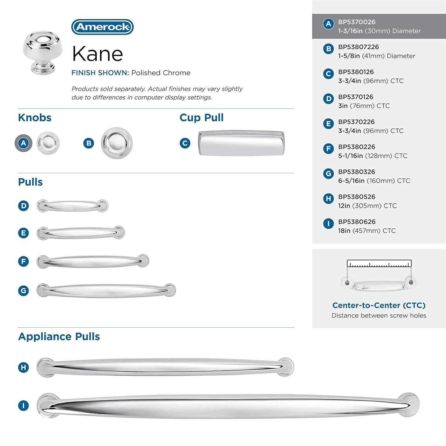 Kane 1-3/16 inch (30mm) Diameter Polished Chrome Cabinet Knob