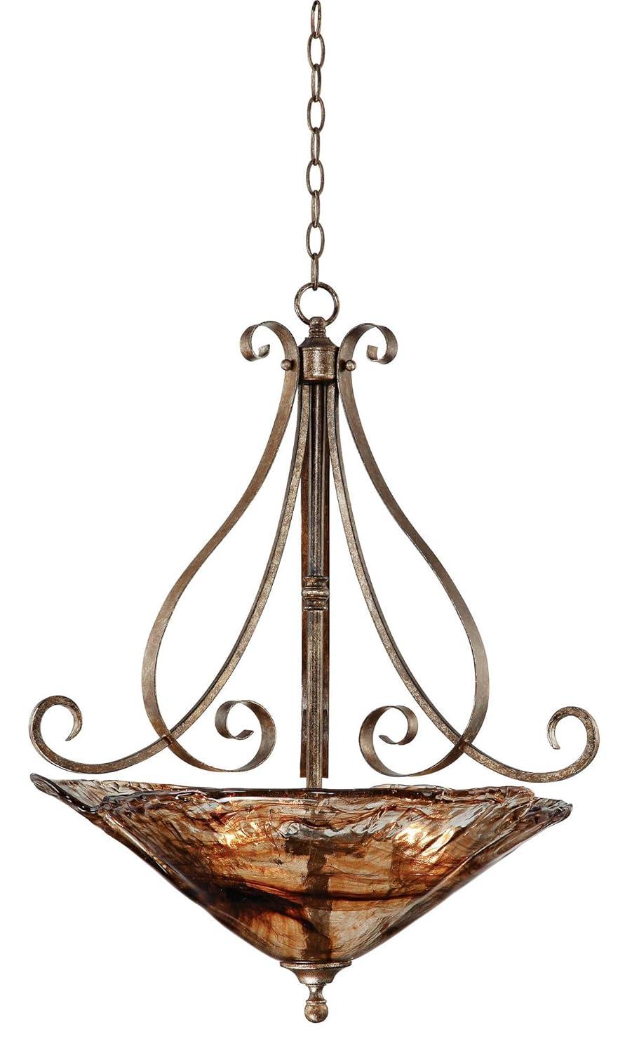 Franklin Iron Works Amber Scroll Golden Bronze Pendant Chandelier 24 3/4" Wide Rustic Art Glass Bowl 3-Light Fixture for Dining Room Kitchen Island