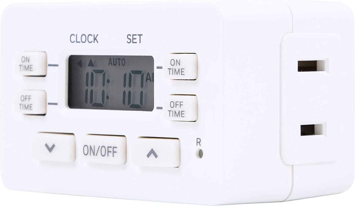 Compact White Digital Plug-In Timer with Programmable Cycles